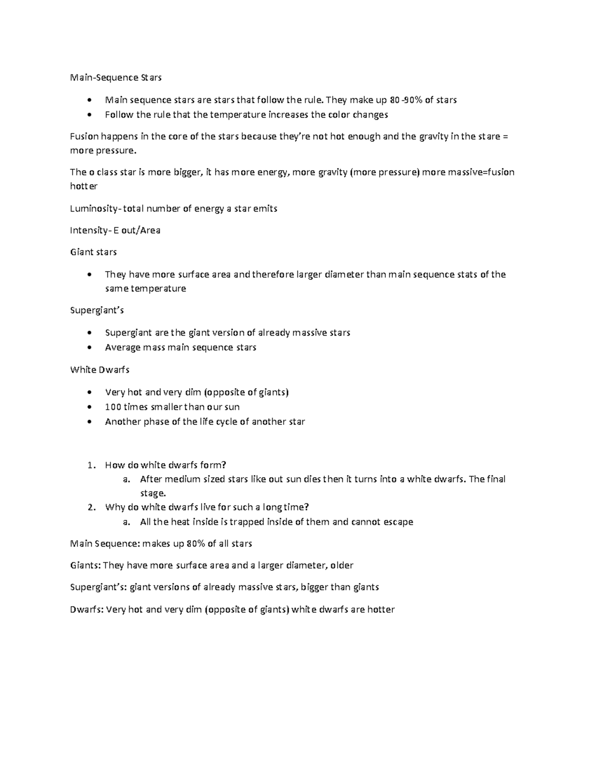 1-23 Stars Notes - Main-Sequence Stars Main sequence stars are stars ...