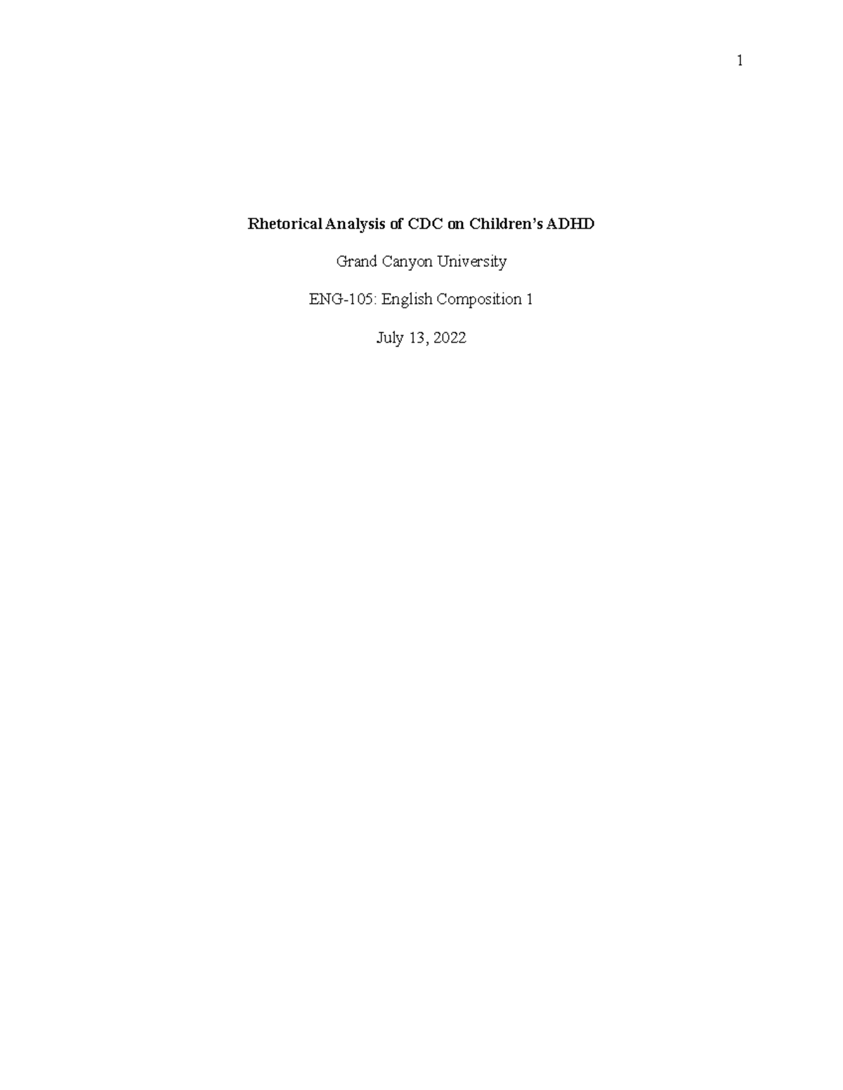 Rehtorical Essay Final draft 2 - Rhetorical Analysis of CDC on Children ...
