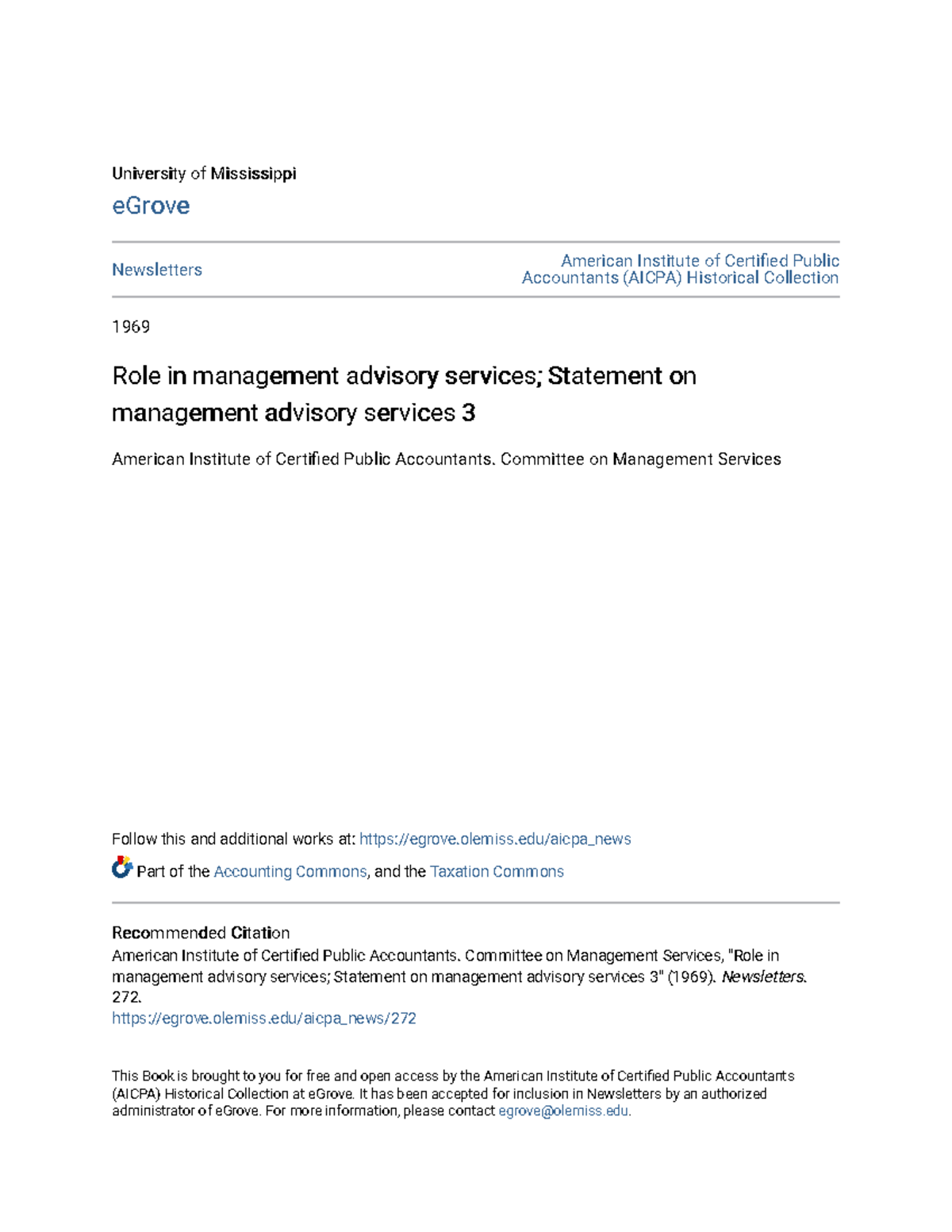 Role in management advisory services; Statement on management adv ...