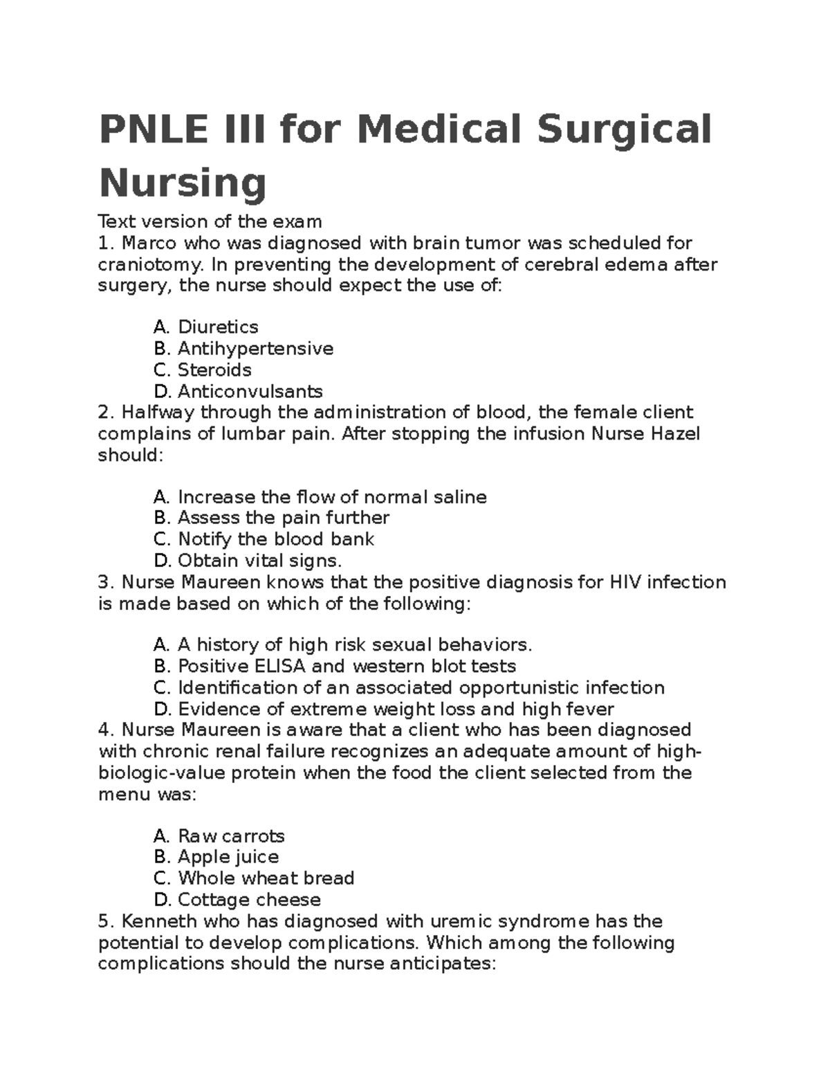 PNLE III for Medical Surgical Nursing - PNLE III for Medical Surgical ...