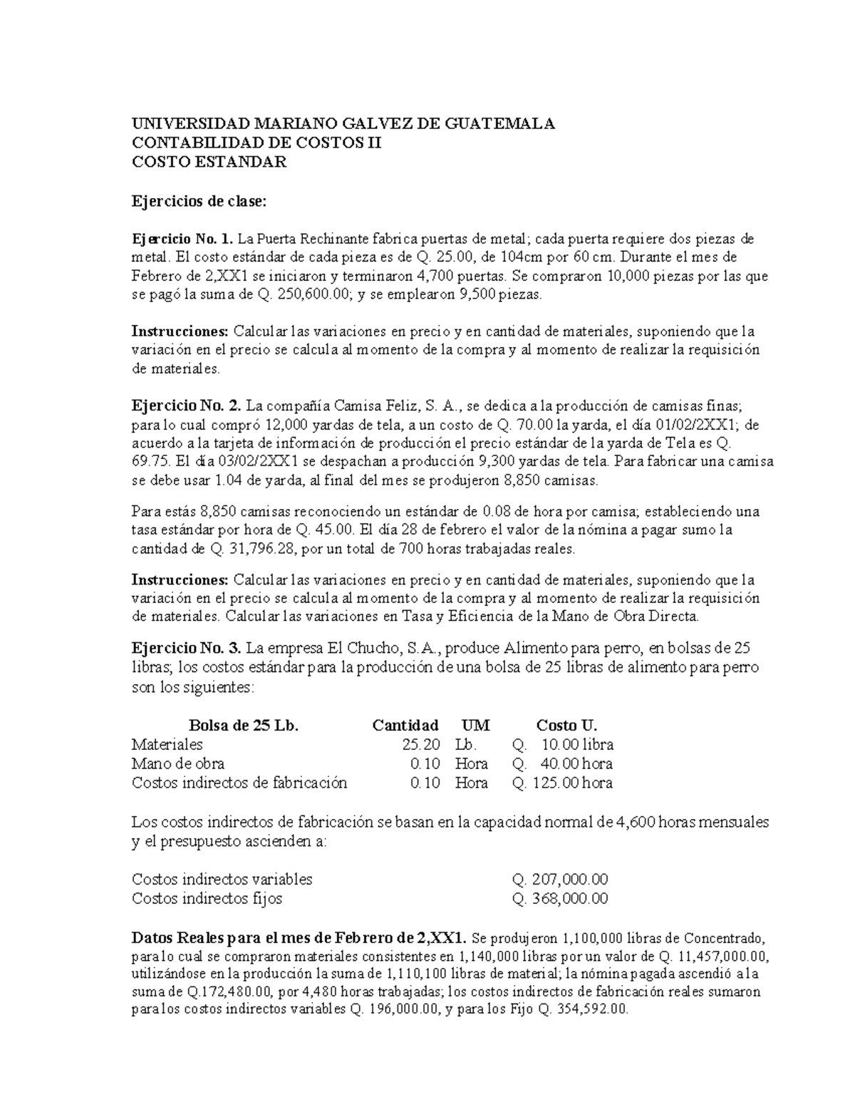 Ejercicio De Clase Costo Estandar Universidad Mariano Galvez De