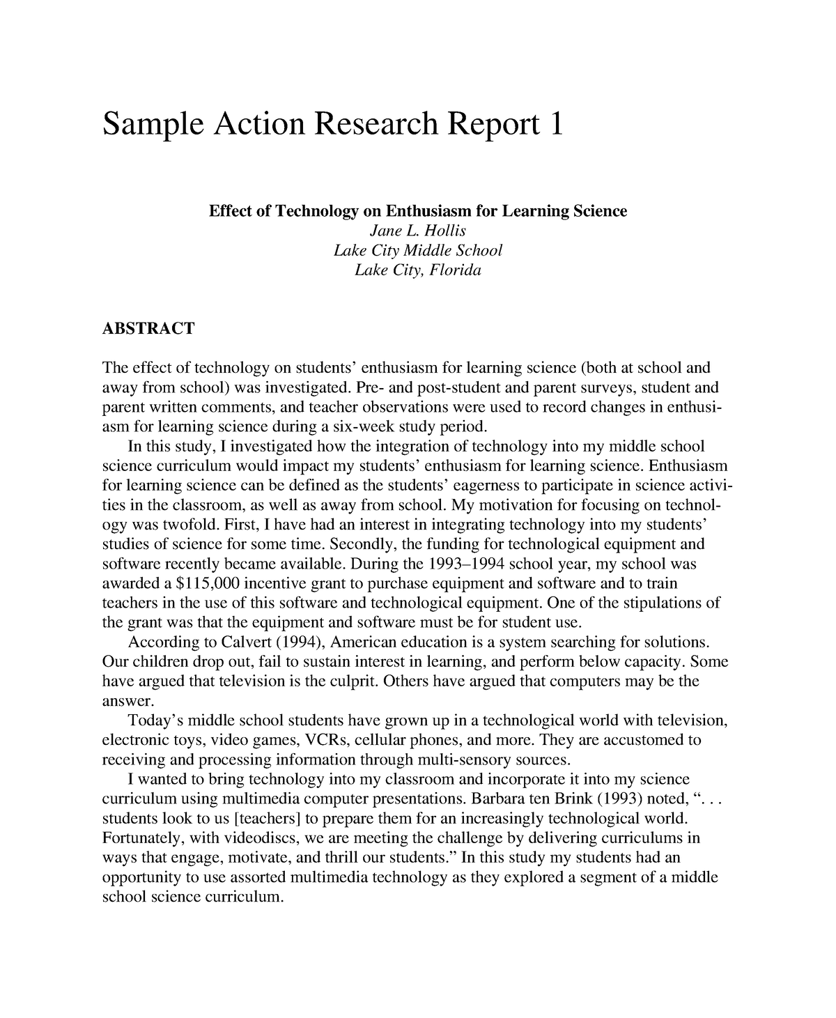 sample action research title on reading