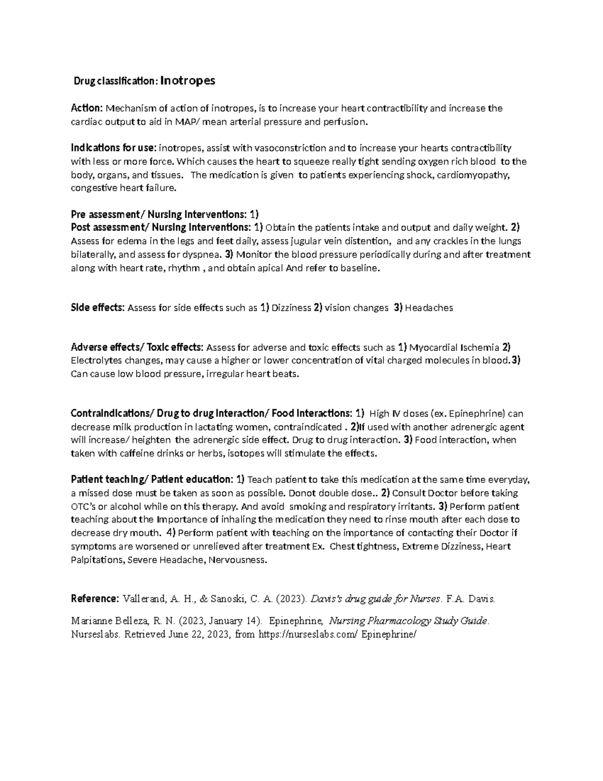 Drug Card Beta Blockers copy - Drug classification: Inotropes Action ...