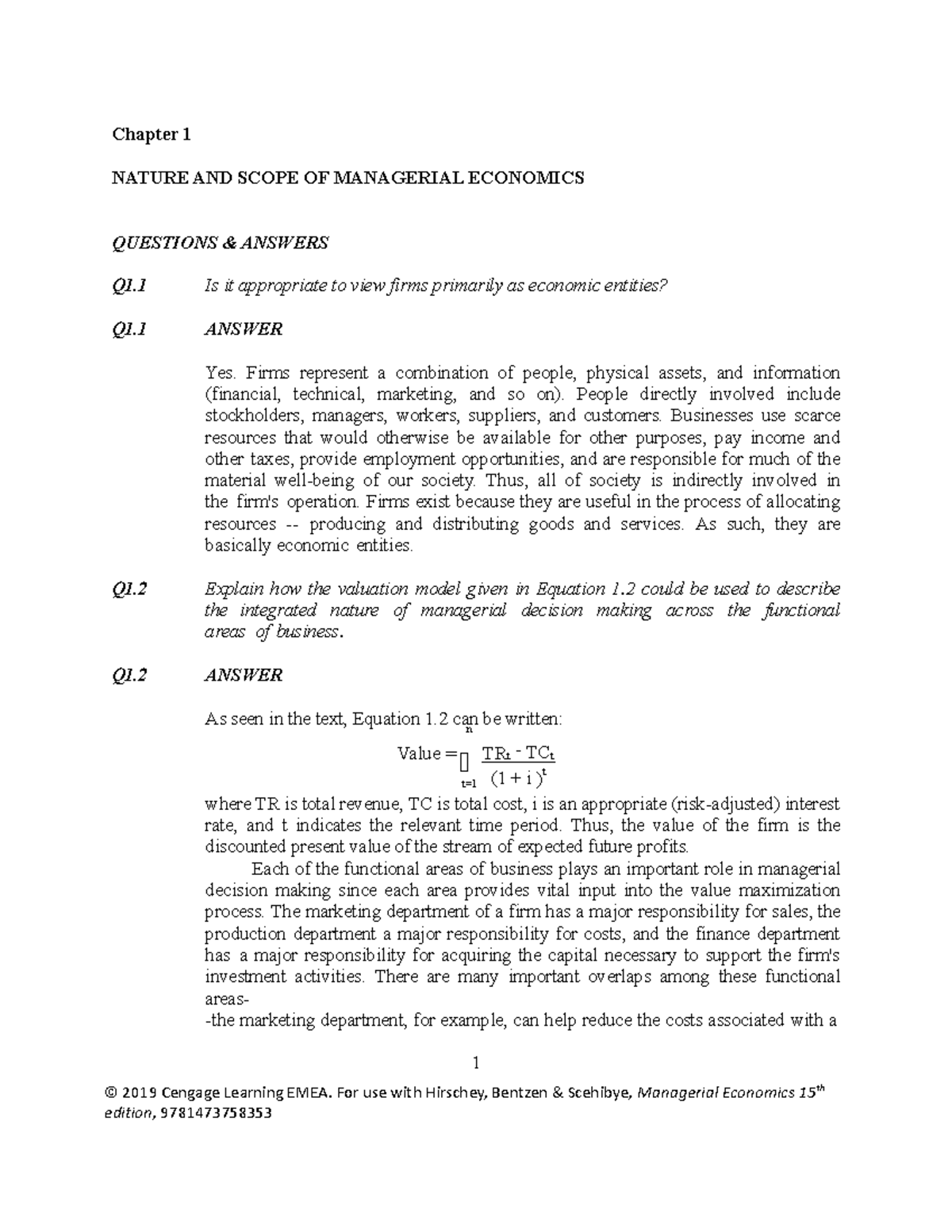Chapter 1 Instructor Manual - Chapter 1 NATURE AND SCOPE OF MANAGERIAL ...