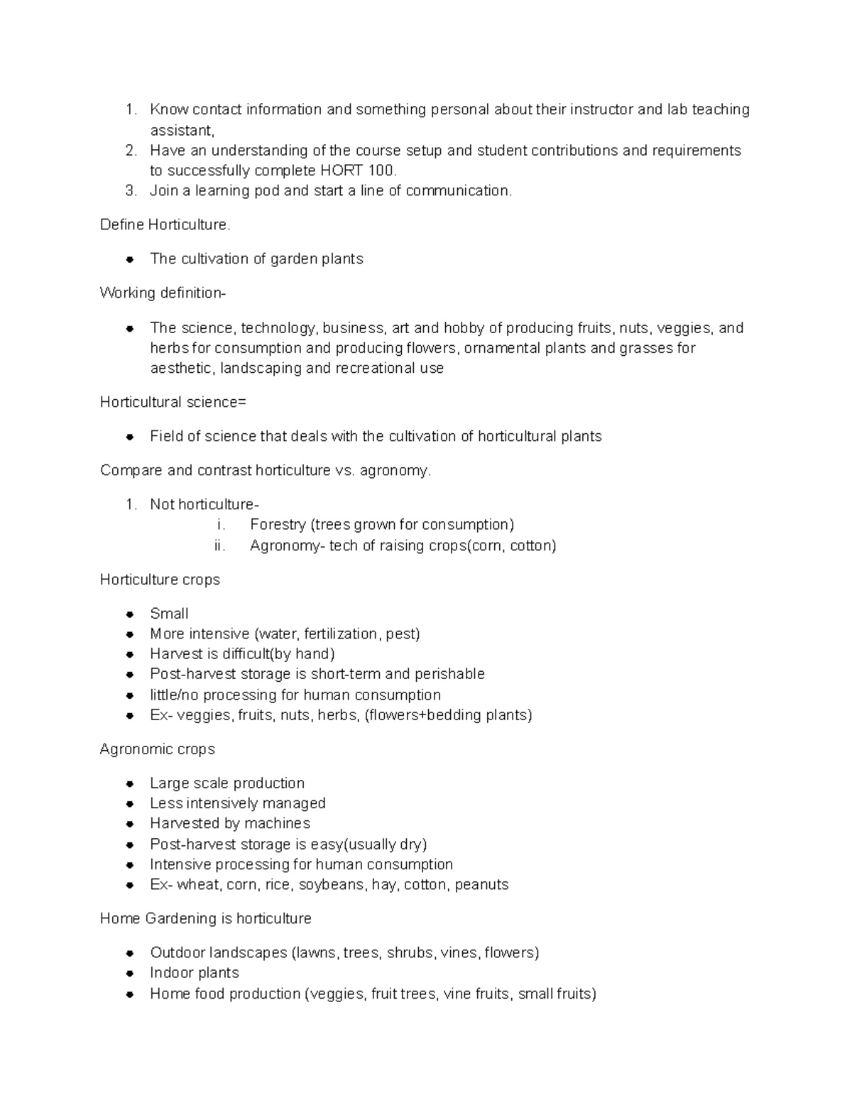 Quiz 1- Horticulture - Know contact information and something personal ...