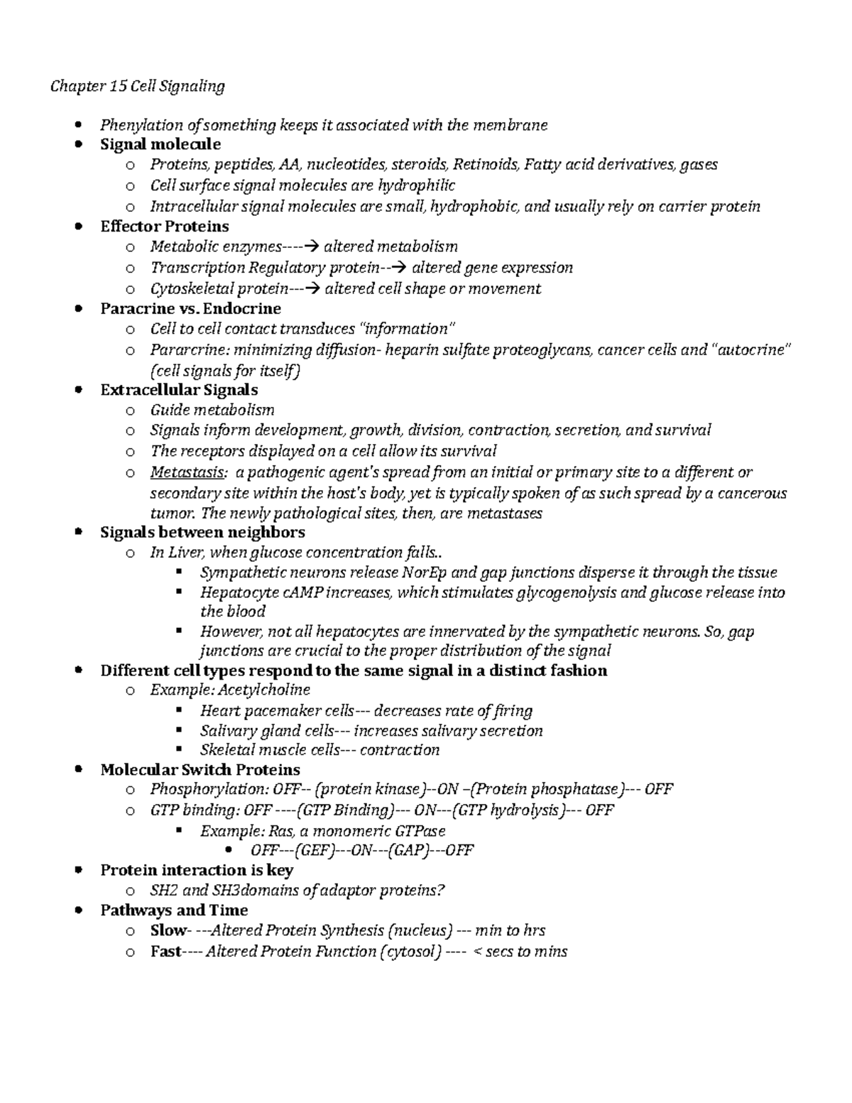 Chapter 15 summary notes from lecture slides Chapter 15 Cell