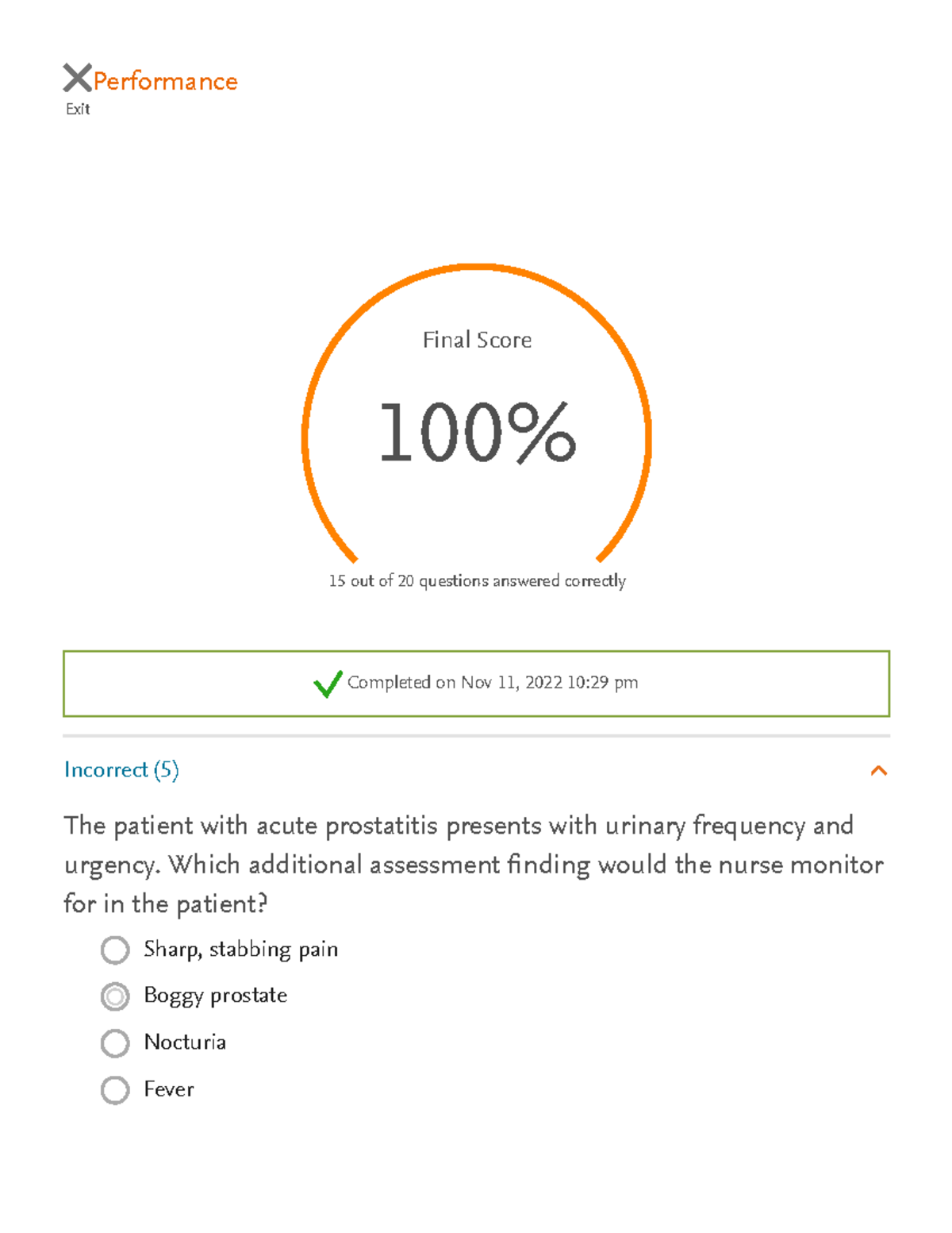 Chapter 26 - Practice Quiz - Exit Performance Final Score 100% 15 out ...