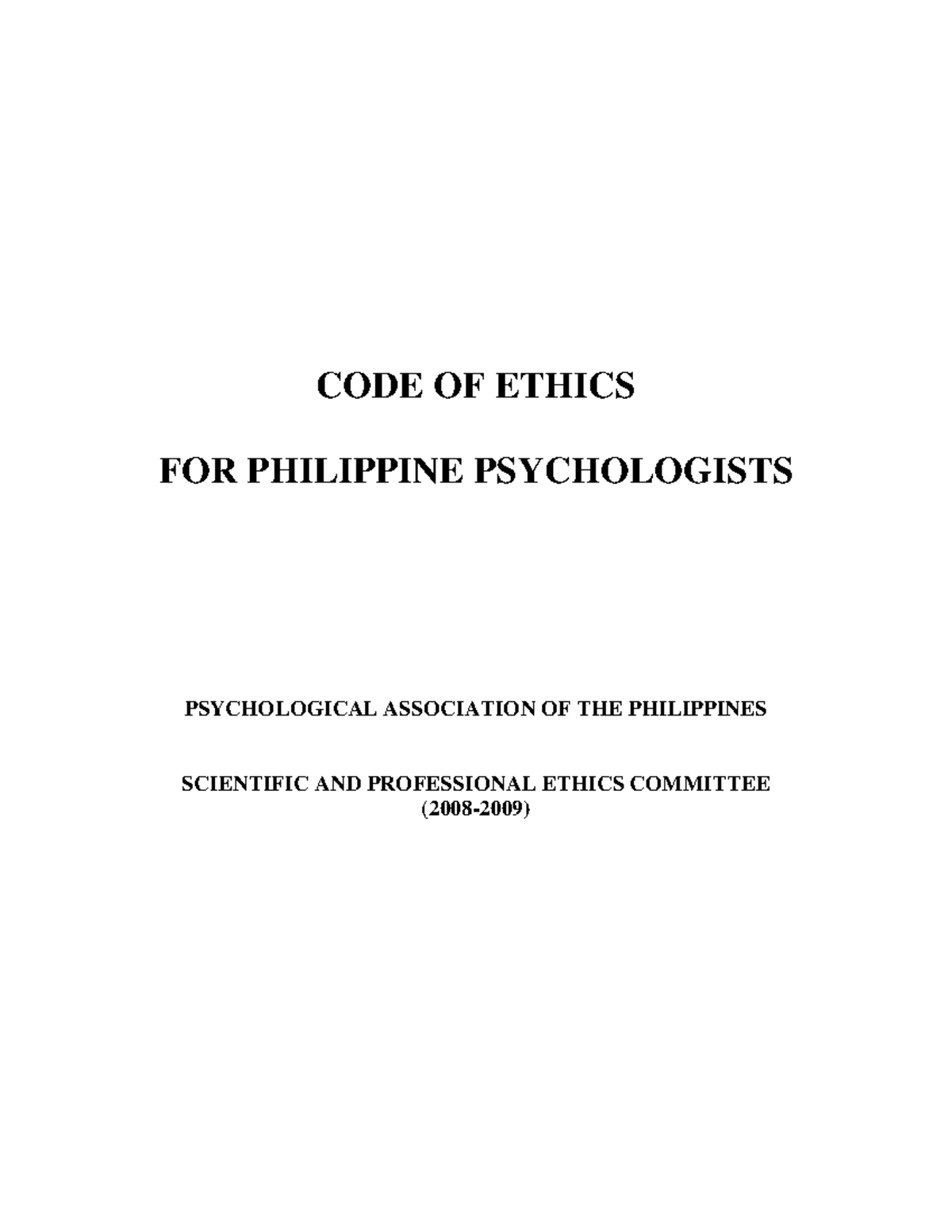 Code Of Ethics For Philippine Psychologists - CODE OF ETHICS FOR ...