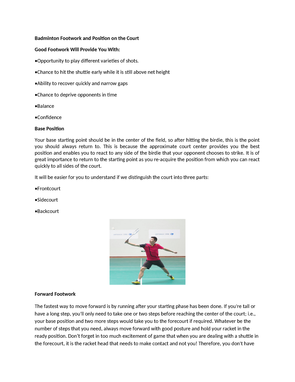 Badminton Footw WPS Office - Badminton Footwork And Position On The ...