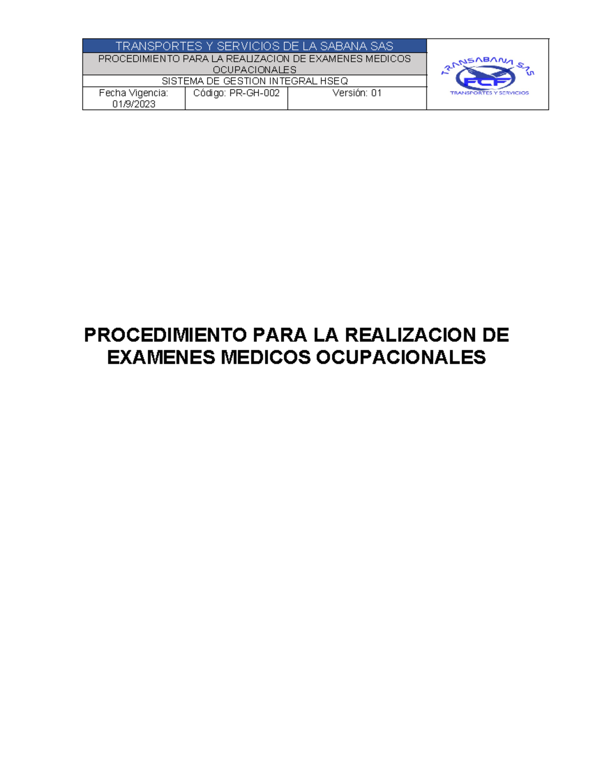 Pr Gh 002 Procedimiento De Examenes Medicos Ocupacionales Procedimiento Para La Realizacion De 3652