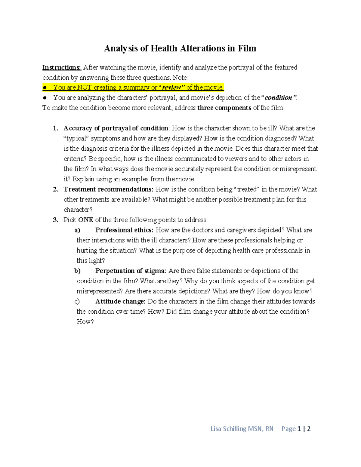 Movie Analysis Questions - Analysis of Health Alterations in Film ...