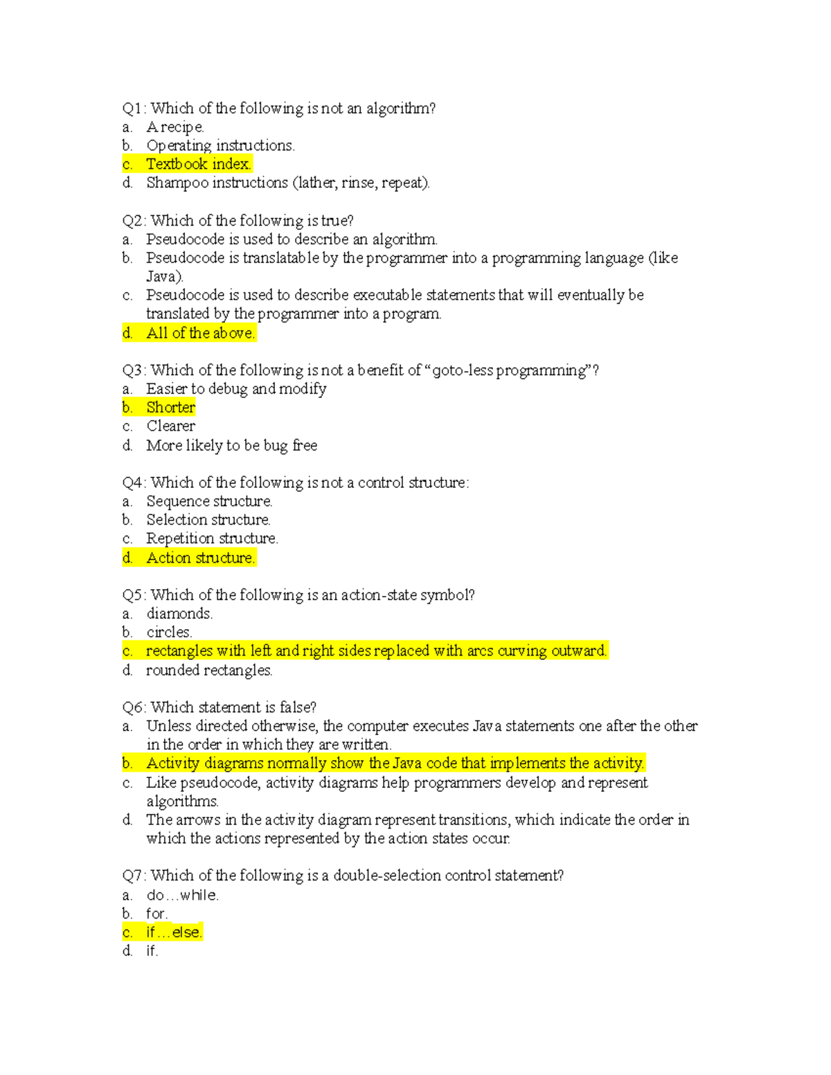 Exercise 4b - Summary for code - Q1: Which of the following is not an ...