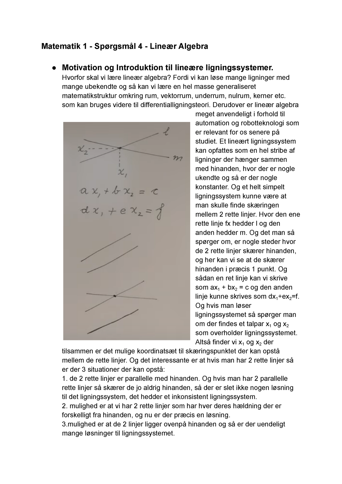 Matematik 1 - Spg - Matematik 1 - Spørgsmål 4 - Lineær Algebra ...