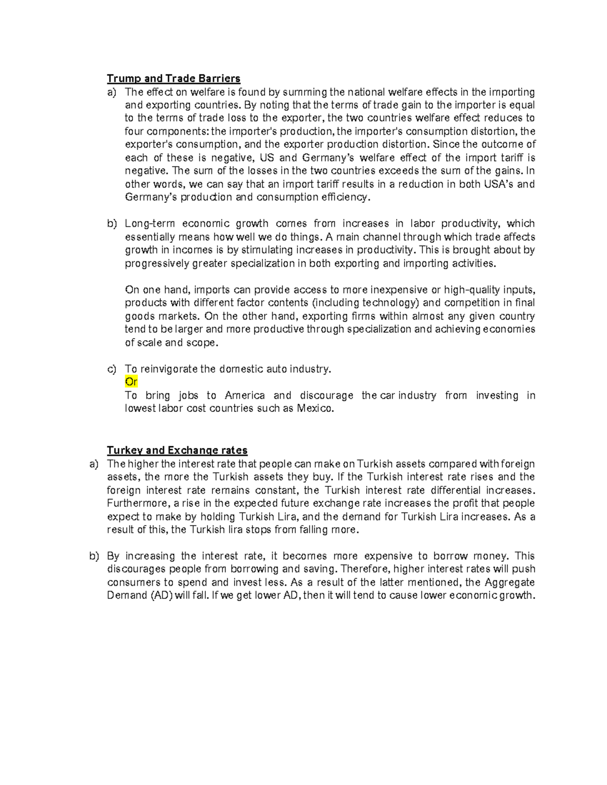Open questions assignment IMB Trump and Trade Barriers a) The