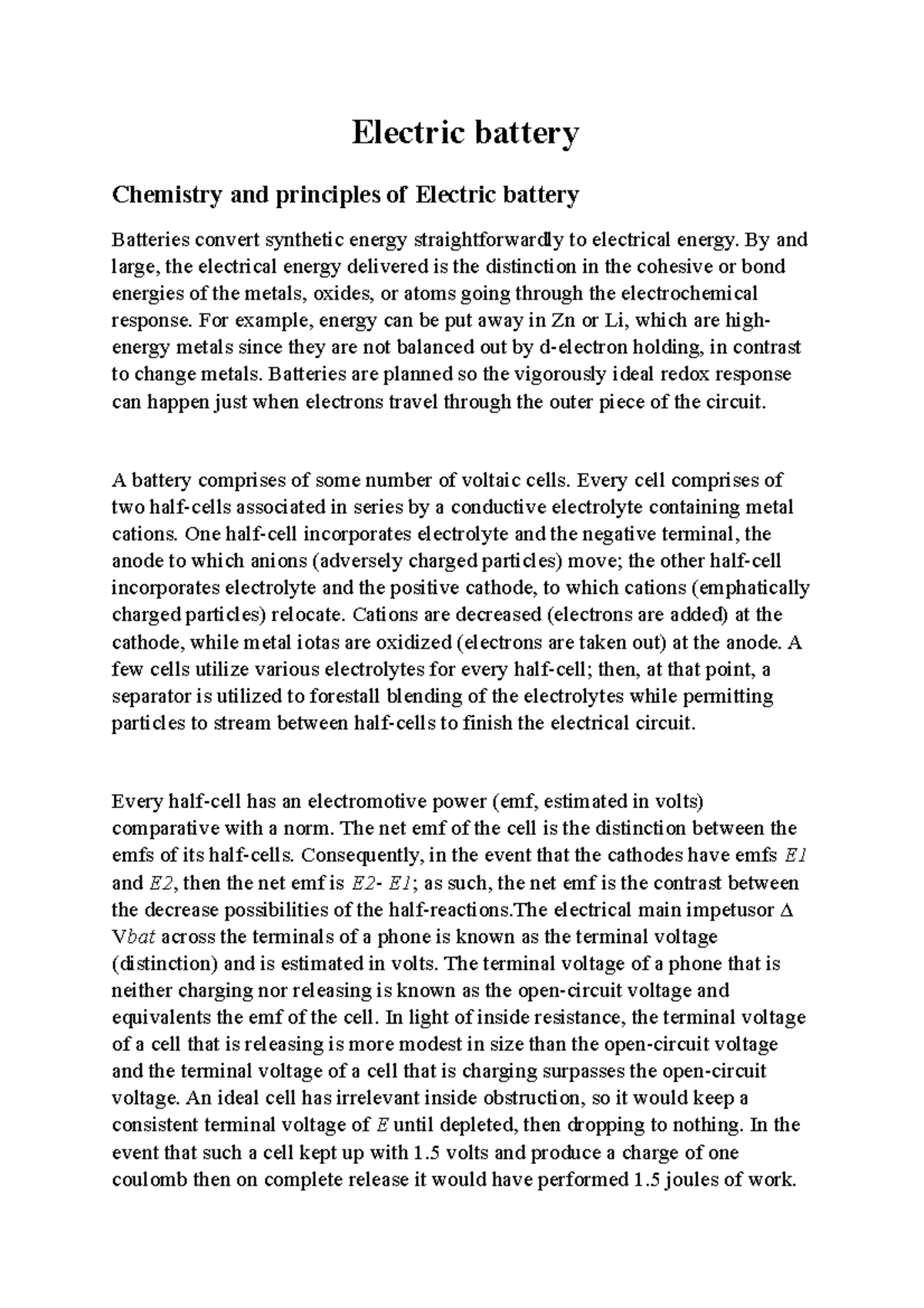 Electric battery 1 - Ifah - Electric battery Chemistry and principles ...