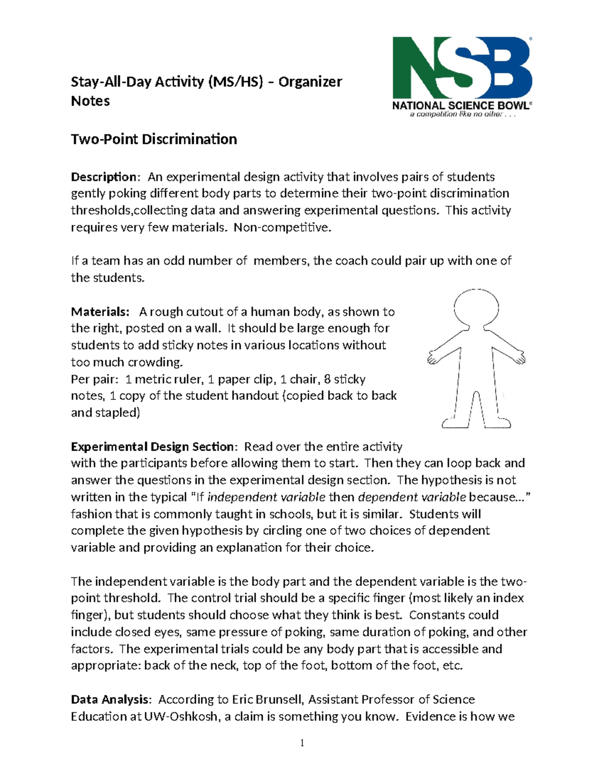 Two Point Discrimination MS HS bio - Stay-All-Day Activity (MS/HS ...