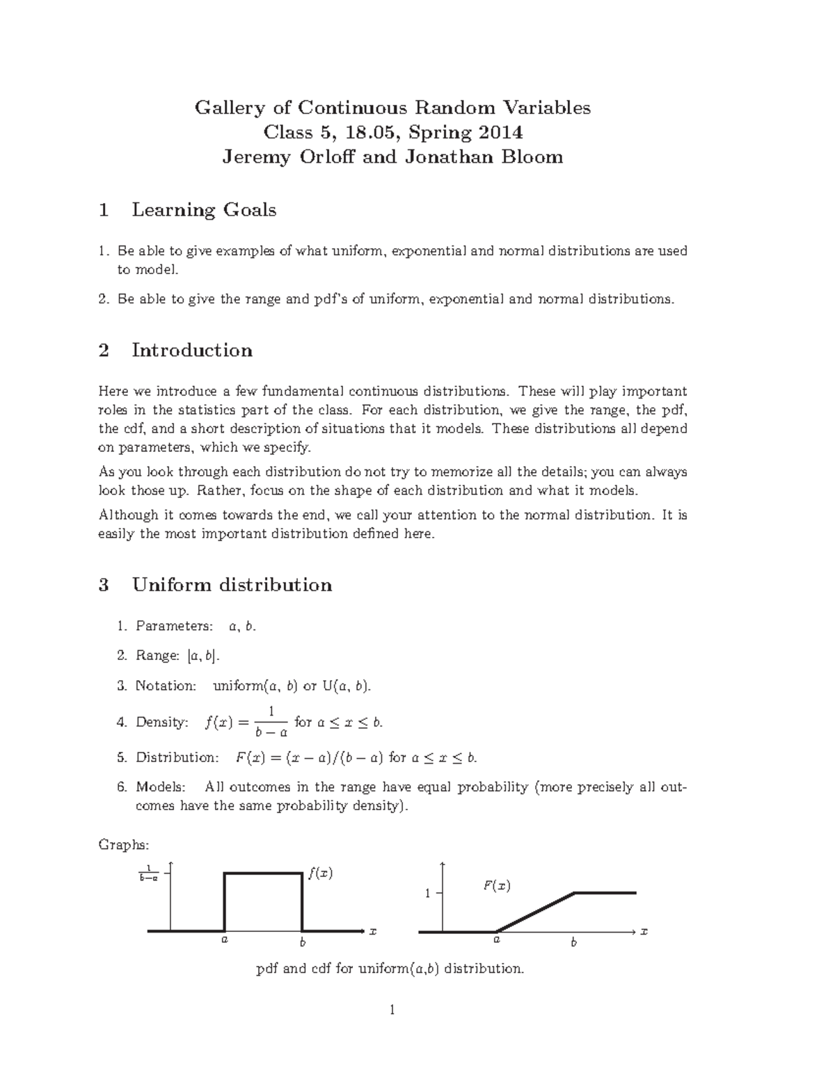 Gallery of Continuous Random Variables - Be able to give the range and ...