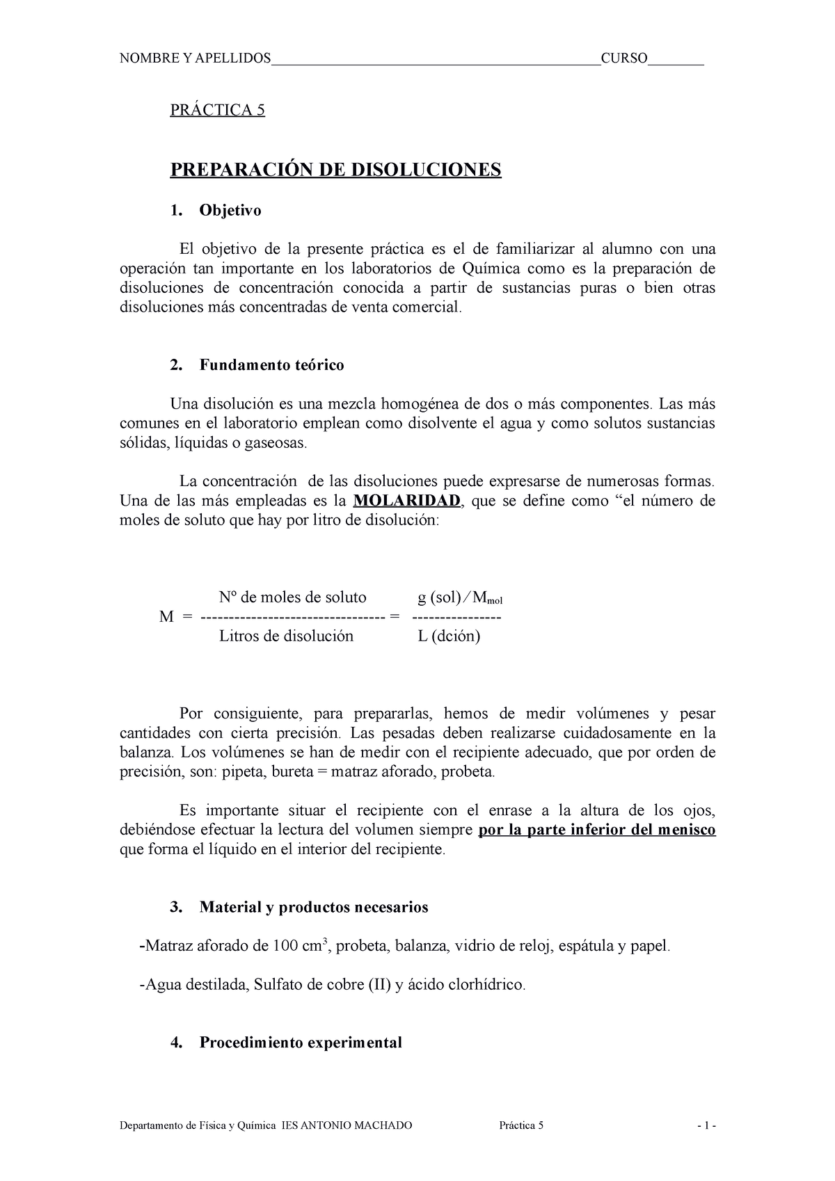 Practica-5 Preparacion De Disoluciones - NOMBRE Y - Studocu