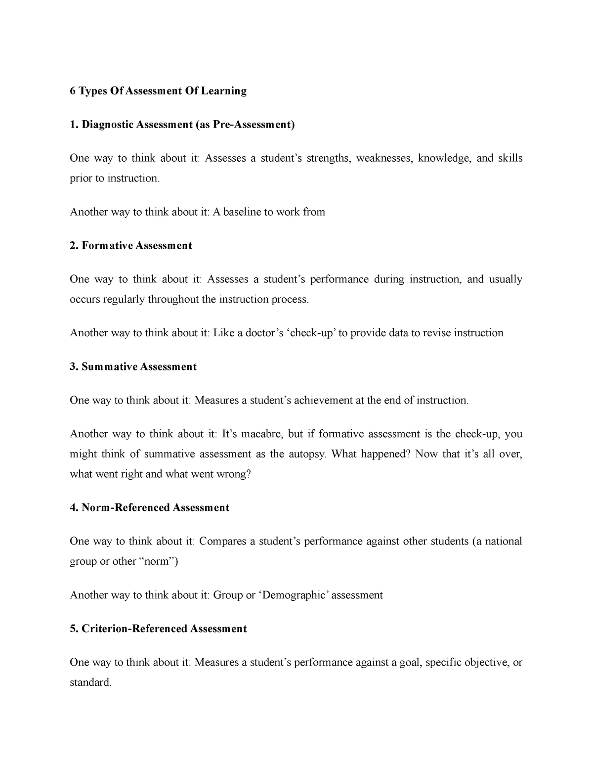 6 Types Of Assessment Of Learning - 6 Types Of Assessment Of Learning ...