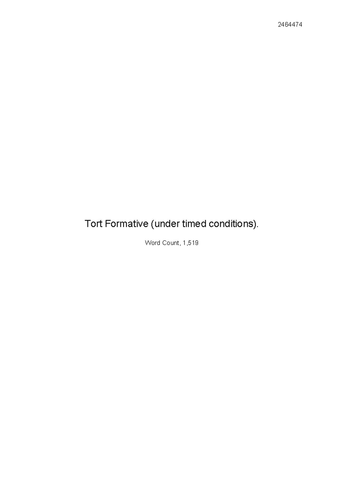 Tort Negilgence Formative - Tort Formative (under timed conditions ...