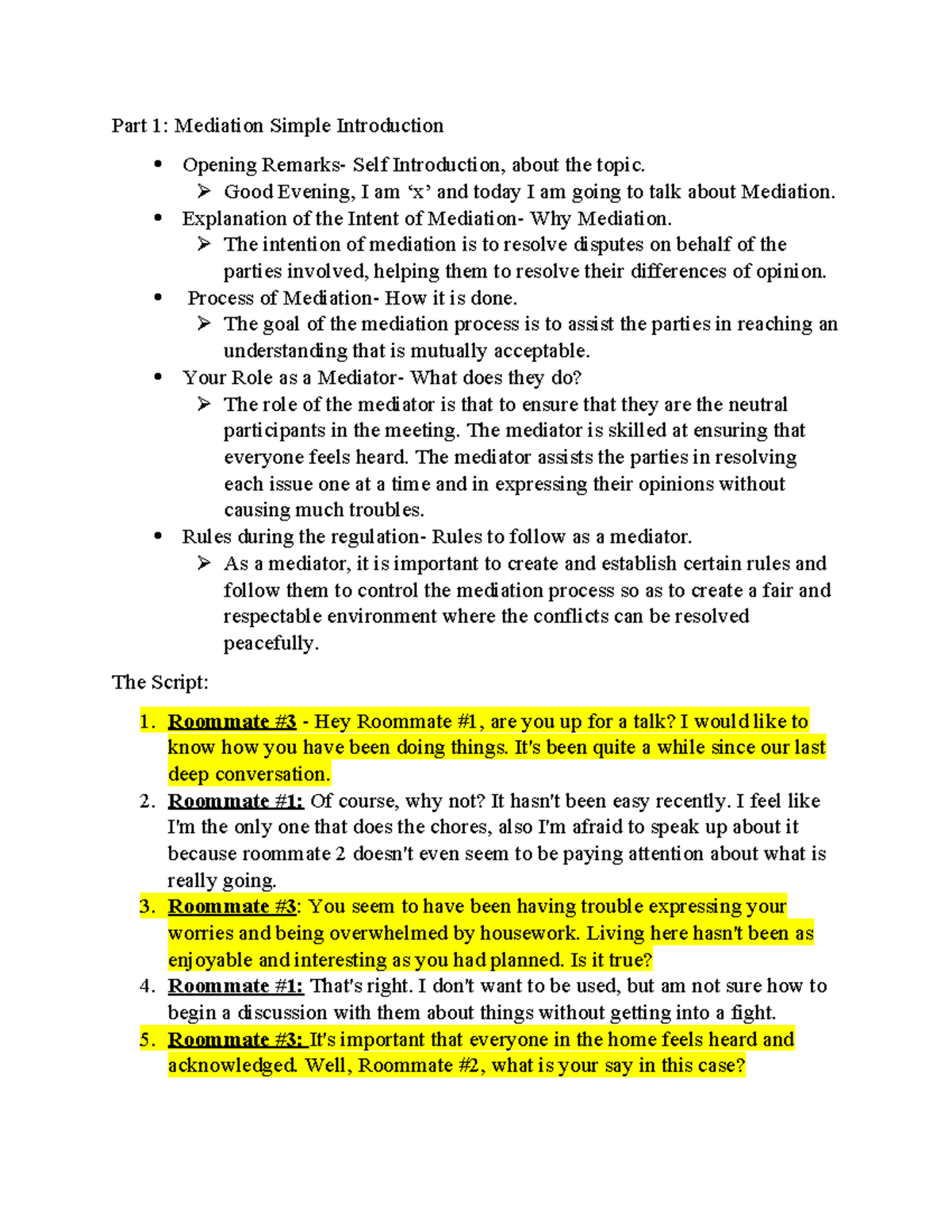 Alternative Dispute Resolution Script - Part 1: Mediation Simple ...