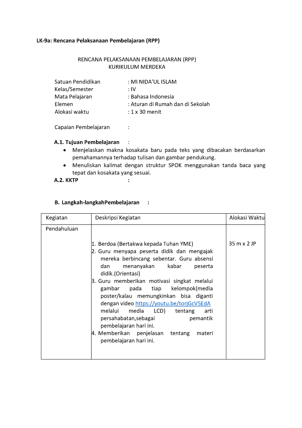 RRP 1 Saidan - Rpp Guru Kelas - LK-9a: Rencana Pelaksanaan Pembelajaran ...