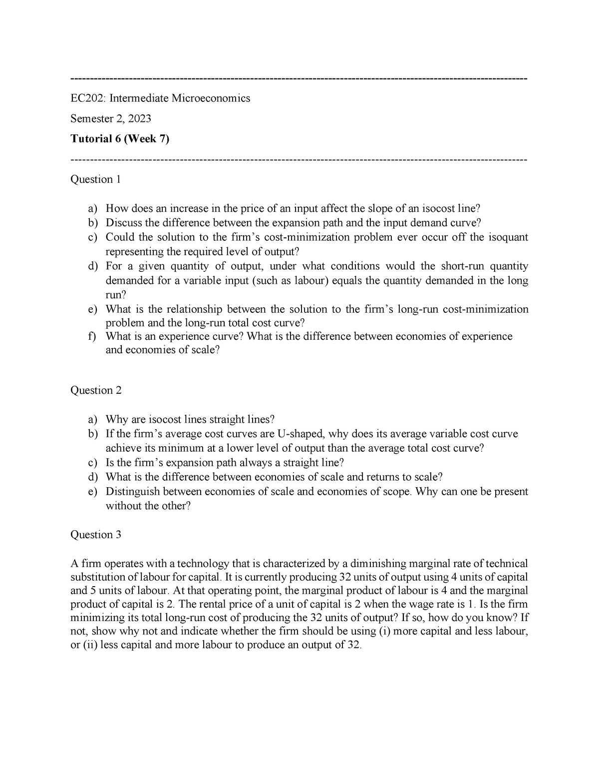 Tutorial 6 - Thanks - EC202: Intermediate Microeconomics Semester 2 ...