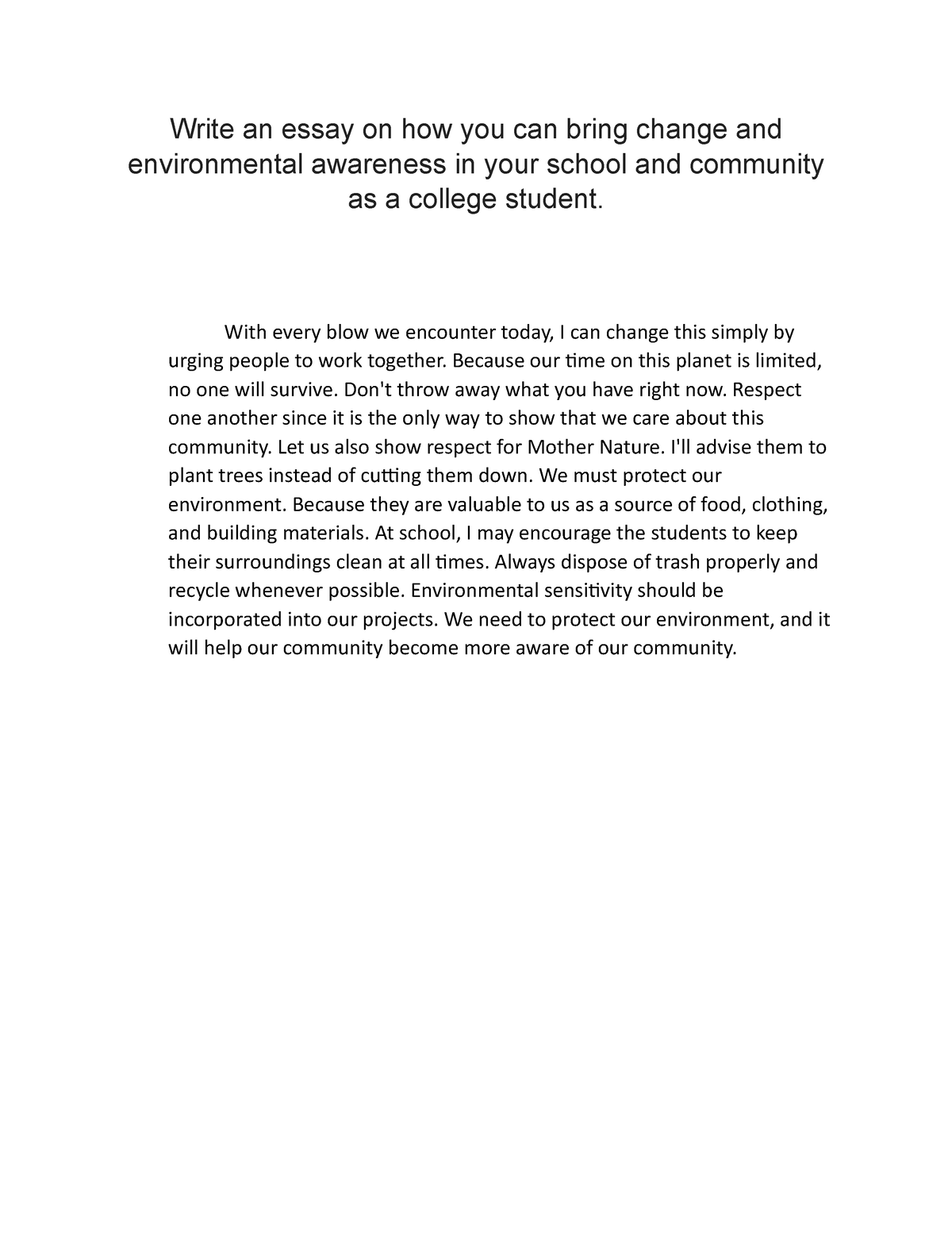 write an essay on environmental awareness