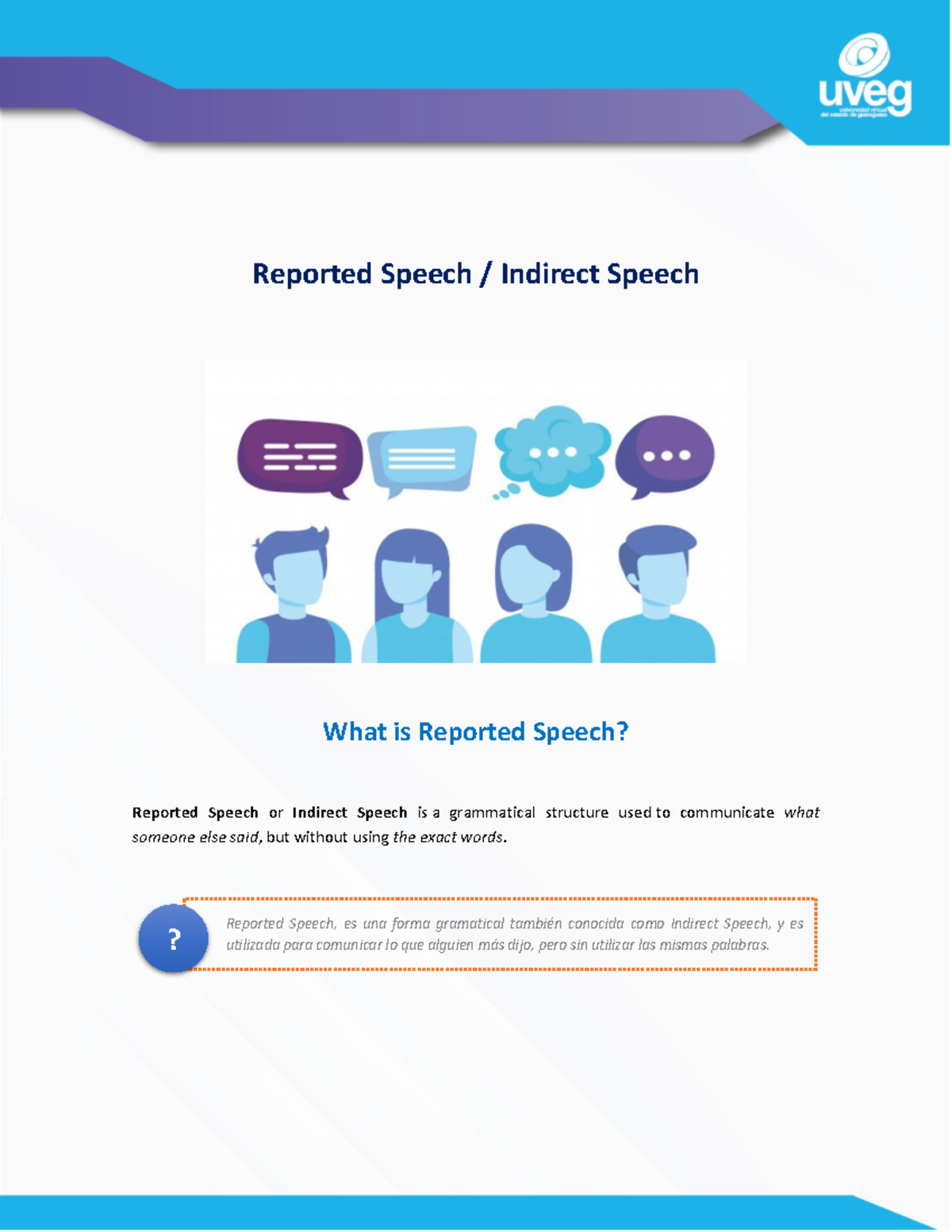 IE4 U1 L1 Study Booklet Producción - Reported Speech / Indirect Speech ...