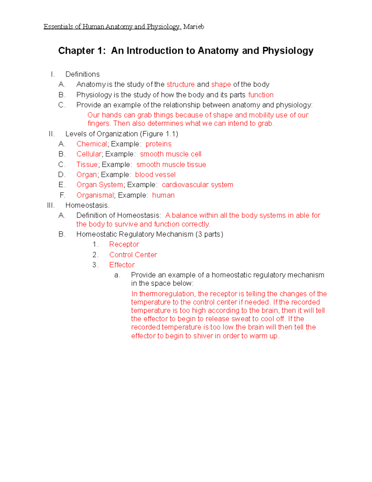 Chapter Outline Lp Essentials Of Human Anatomy And Physiology Marieb Chapter An