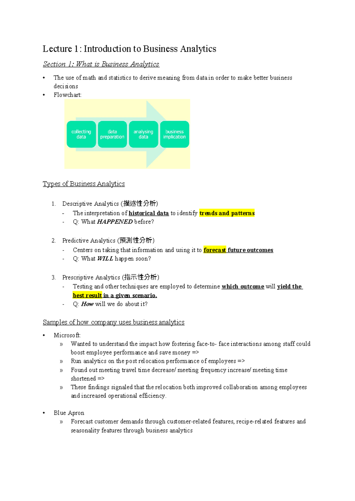 MS4252 - Big Data Notes - Lecture 1: Introduction to Business Analytics ...