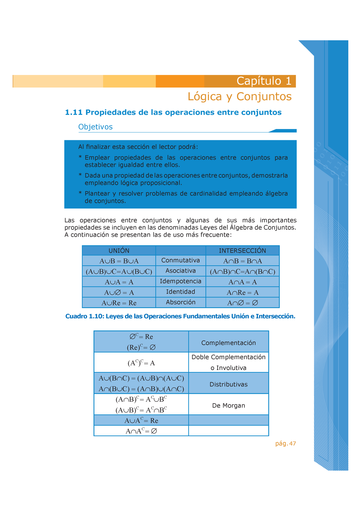 Propiedades DE Conjuntos 1 - Capítulo 1 Lógica Y Conjuntos Pág. 47 1 ...