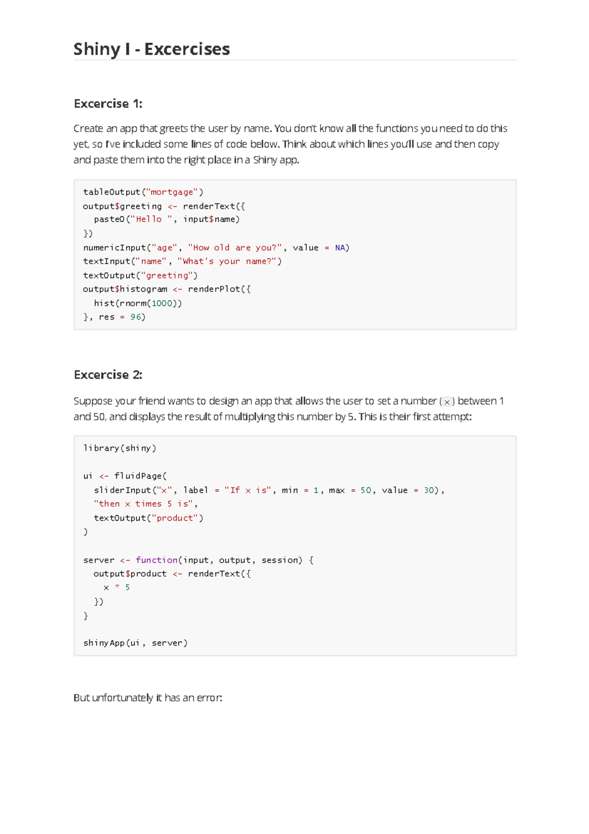 Opgaver til R Shiny - Shiny I - Excercises Excercise 1: Create an app ...