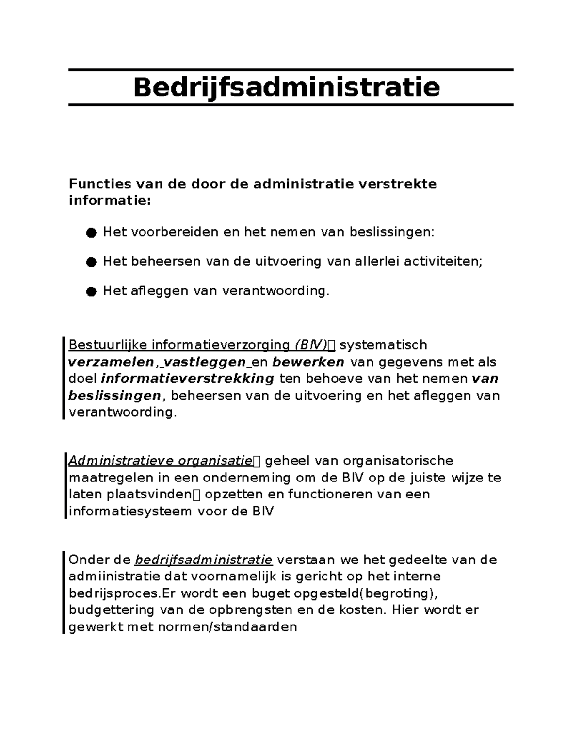 Bedrijfsadministratie - Bedrijfsadministratie Functies Van De Door De ...