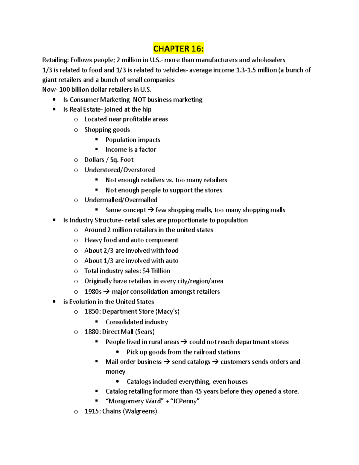 Chapter 16-Retailing - Lecture notes 16 - CHAPTER 16: Retailing ...