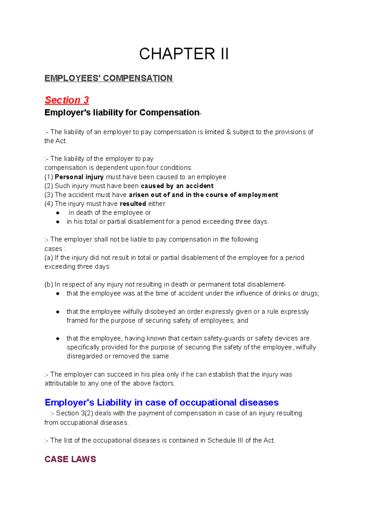 4.2 Employer Liability for Compensation CHAPTER II EMPLOYEES