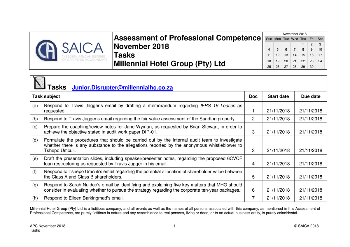 APC Nov 2018 Tasks - APC November 2018 1 © SAICA 2018 Tasks Assessment ...