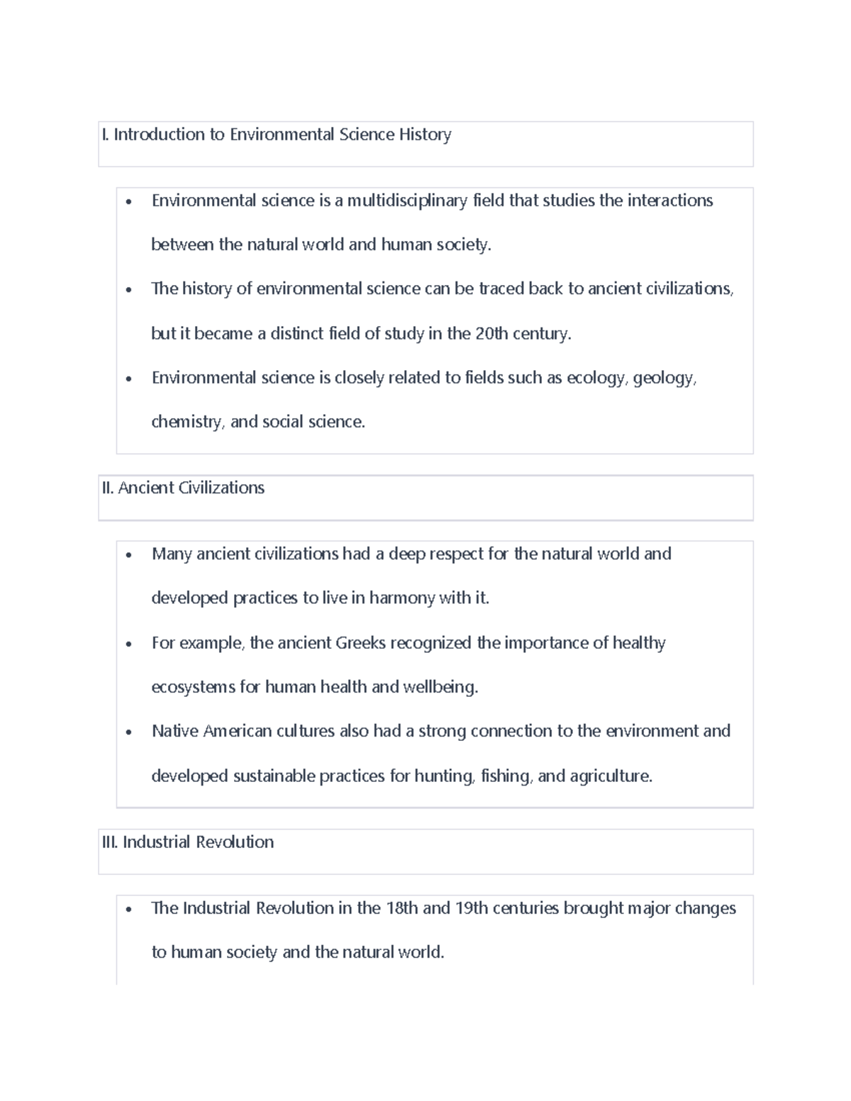 Environmental science notes 1 - I. Introduction to Environmental ...
