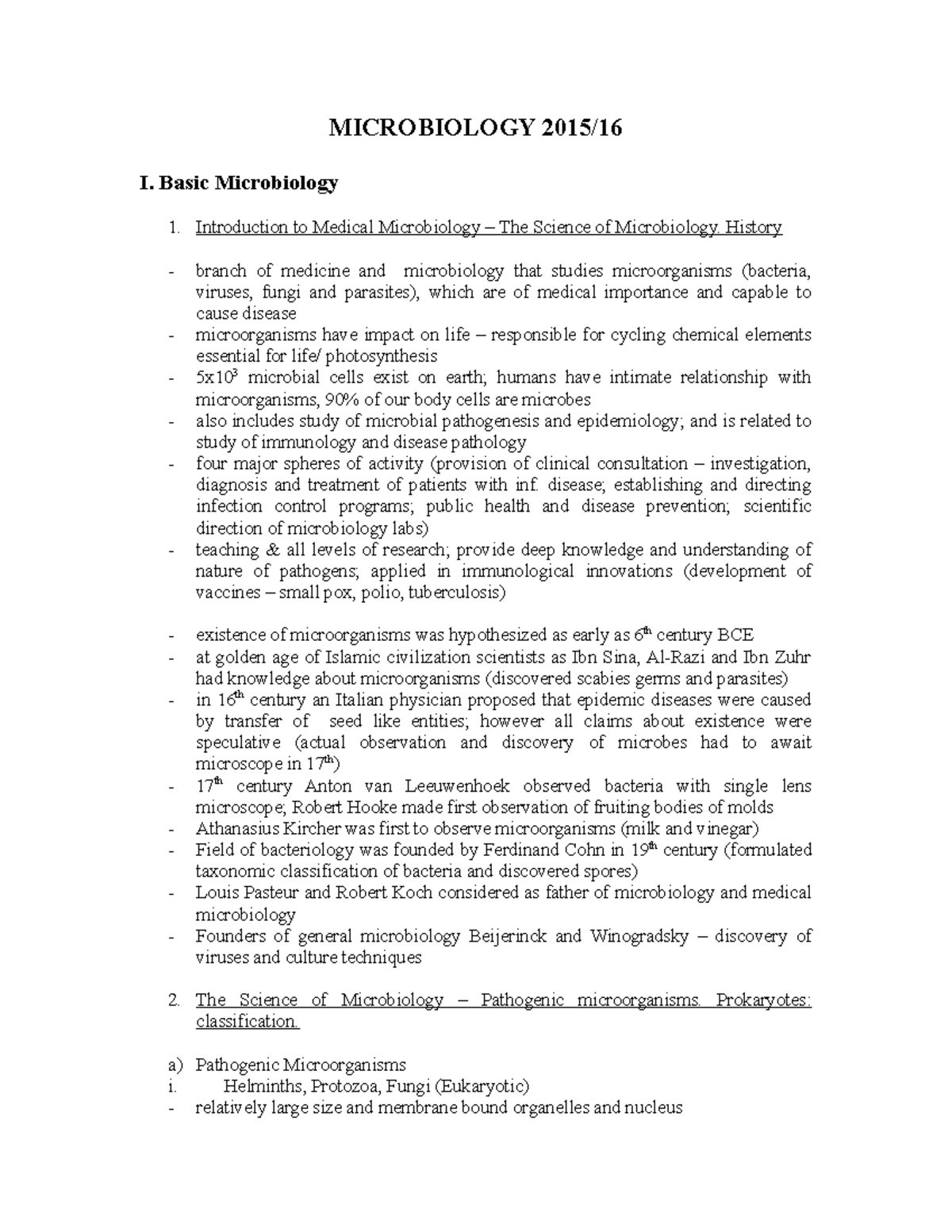 Microbiology 2015 - Lecture notes all - MICROBIOLOGY 2015/ I. Basic ...
