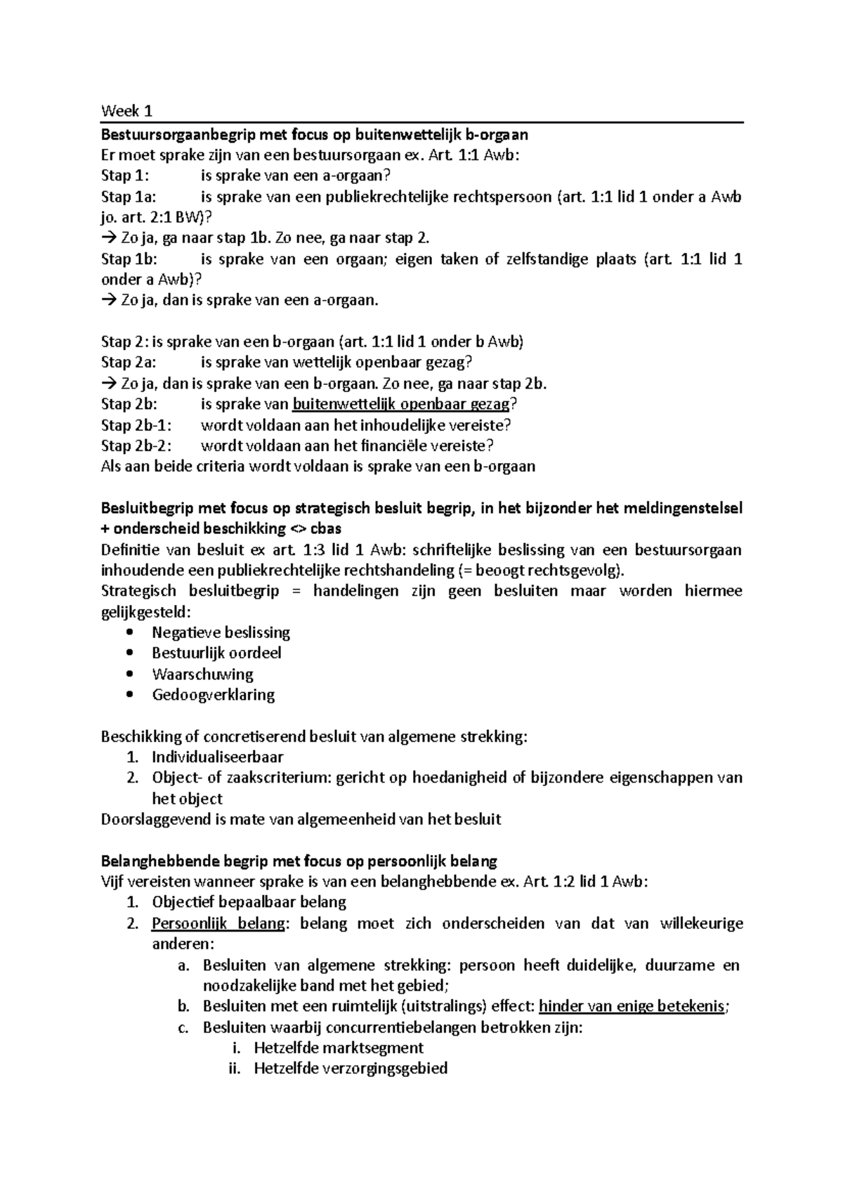 Bestuursrecht Overzicht Per Week - Week 1 Bestuursorgaanbegrip Met ...