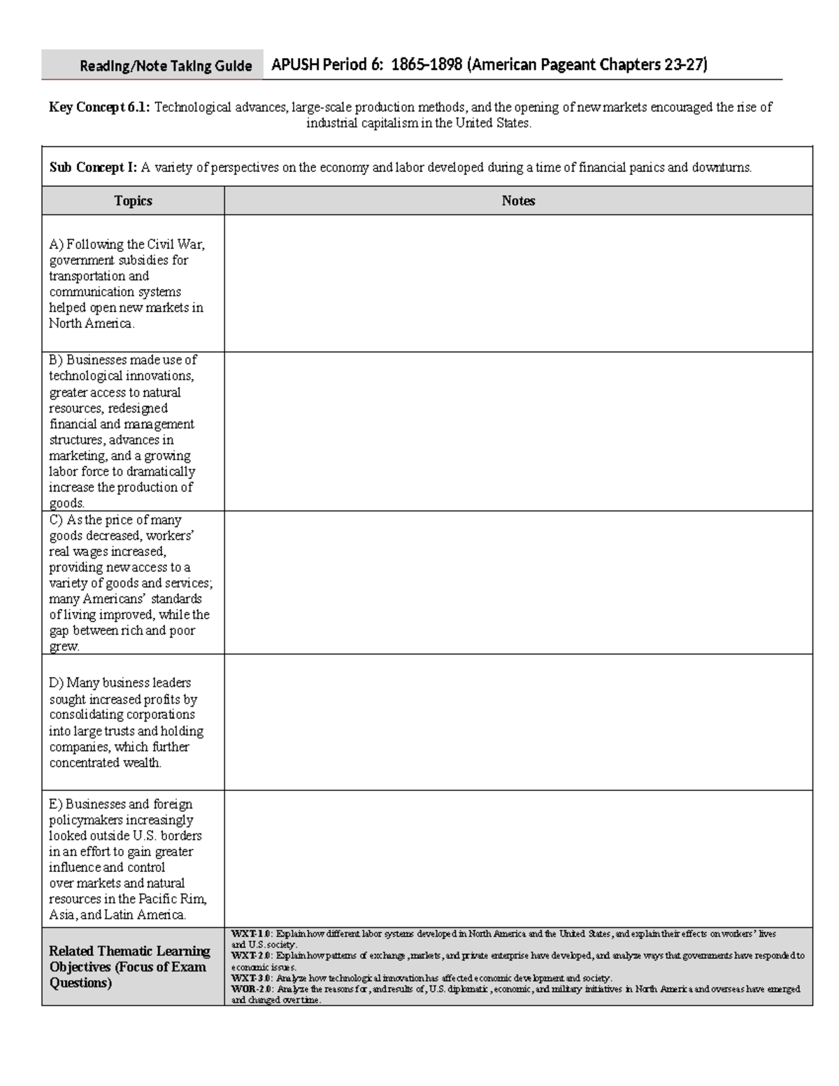 Period 6 - apush p6 notes - Key Concept 6: Technological advances ...