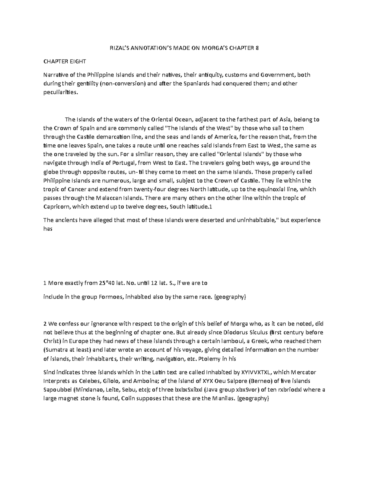 Rizal- Annotations - RIZAL’S ANNOTATION’S MADE ON MORGA’S CHAPTER 8 ...