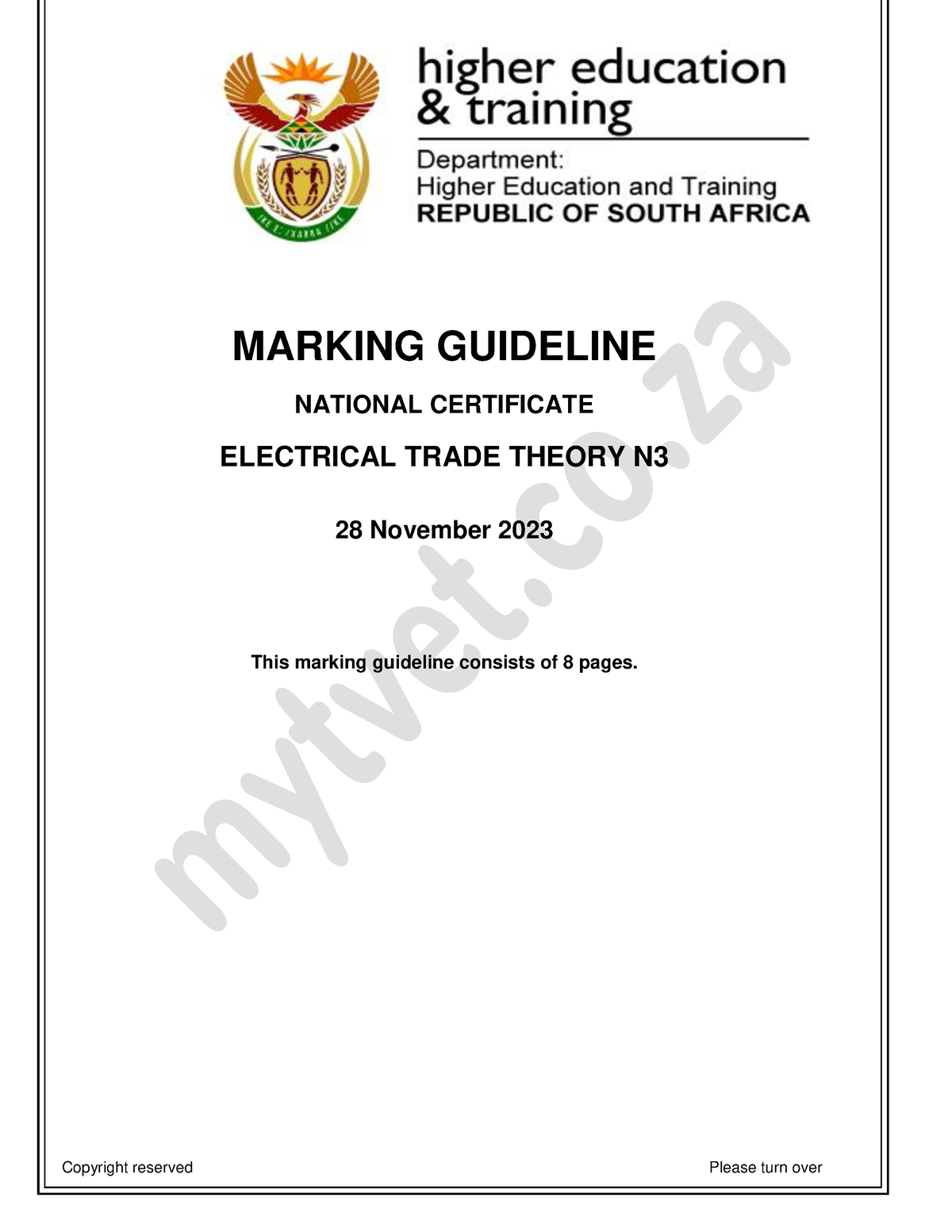 T520 Electrical Trade Theory N3 Memo Nov 2023 Signed Off Marking Guideline National 