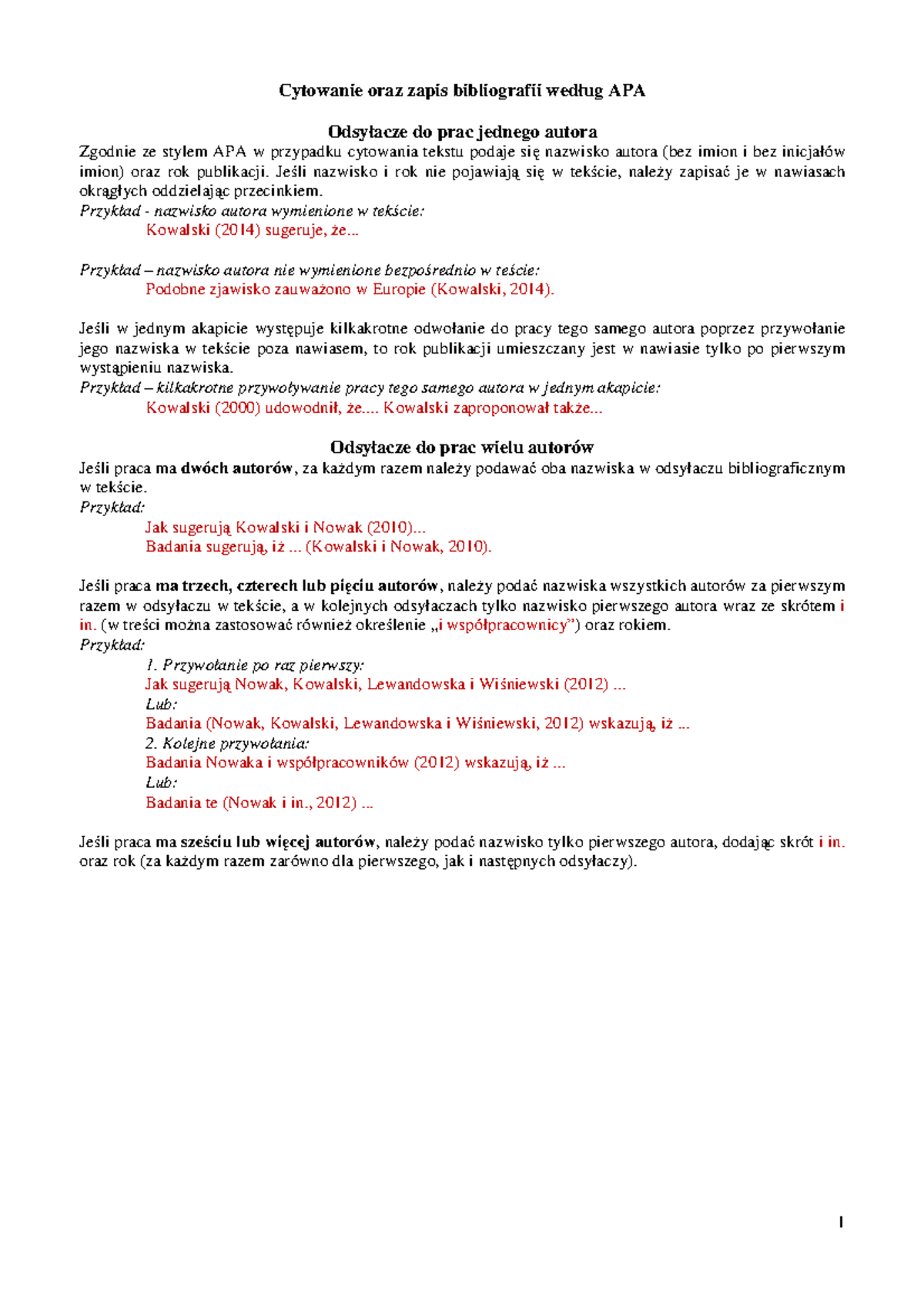 Cytowanie APA - 1 Cytowanie oraz zapis bibliografii według APA ...