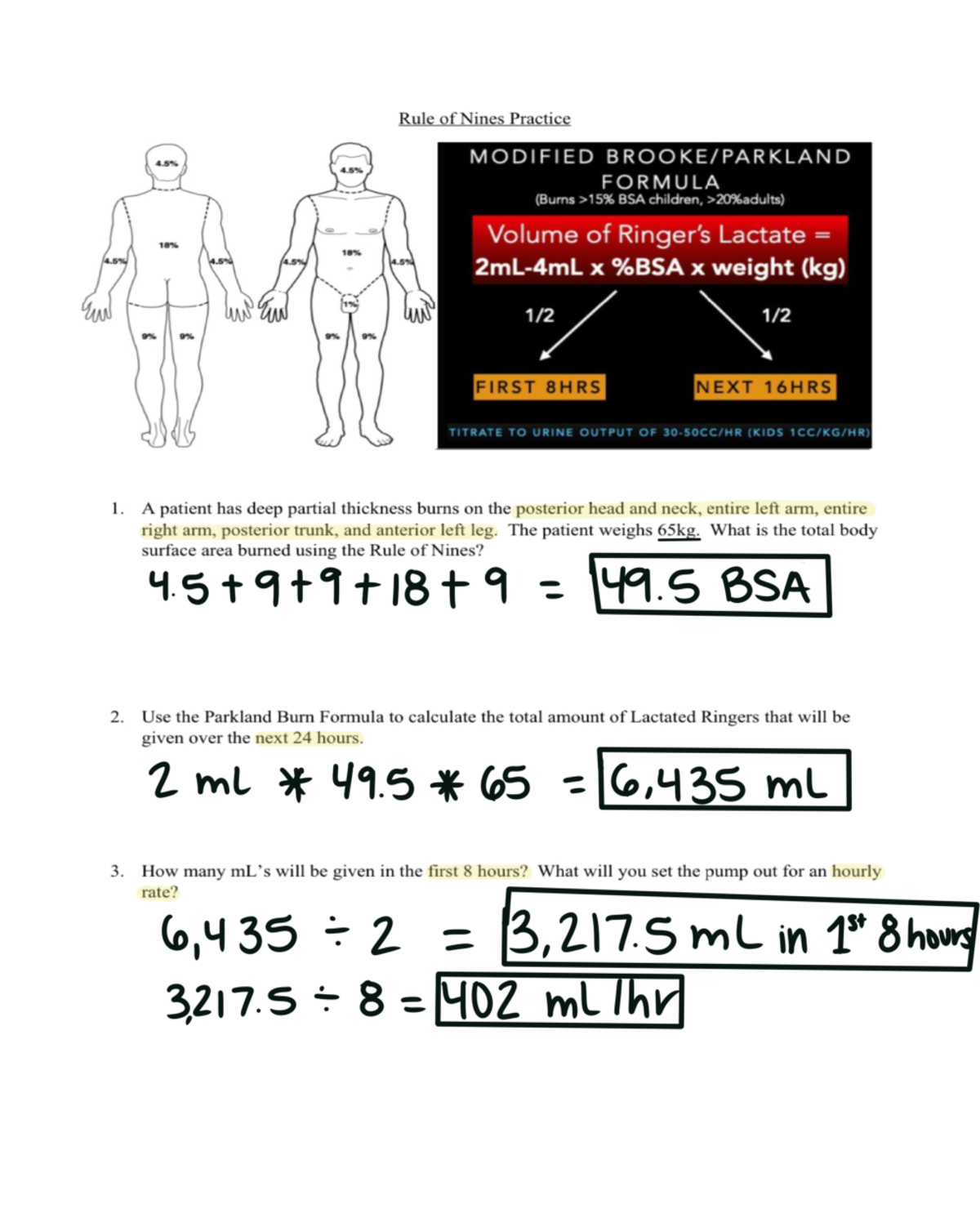 calculating burns - NUR 422 - Studocu