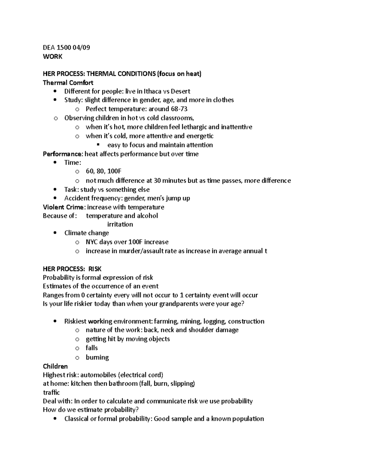 DEA 1500 - Lecture notes 20 - DEA 1500 WORK HER PROCESS: THERMAL ...