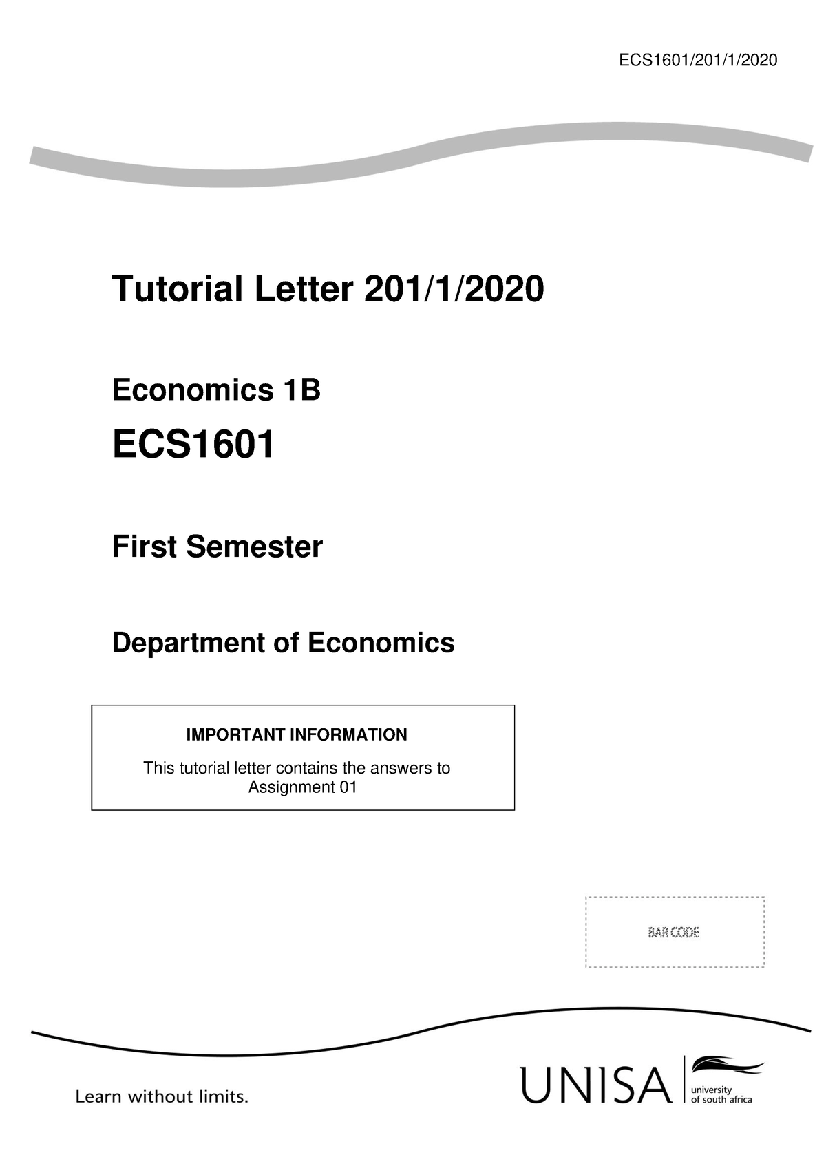 Econ Assignment Solutions - ECS1601/201/1/ Tutorial Letter 201/1 ...