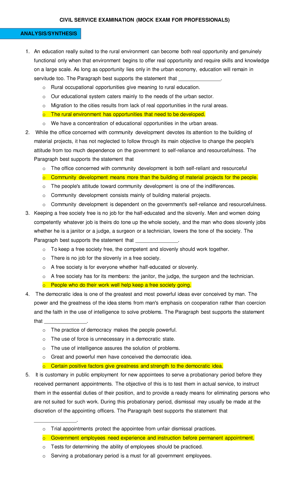 analysis and synthesis civil service exam