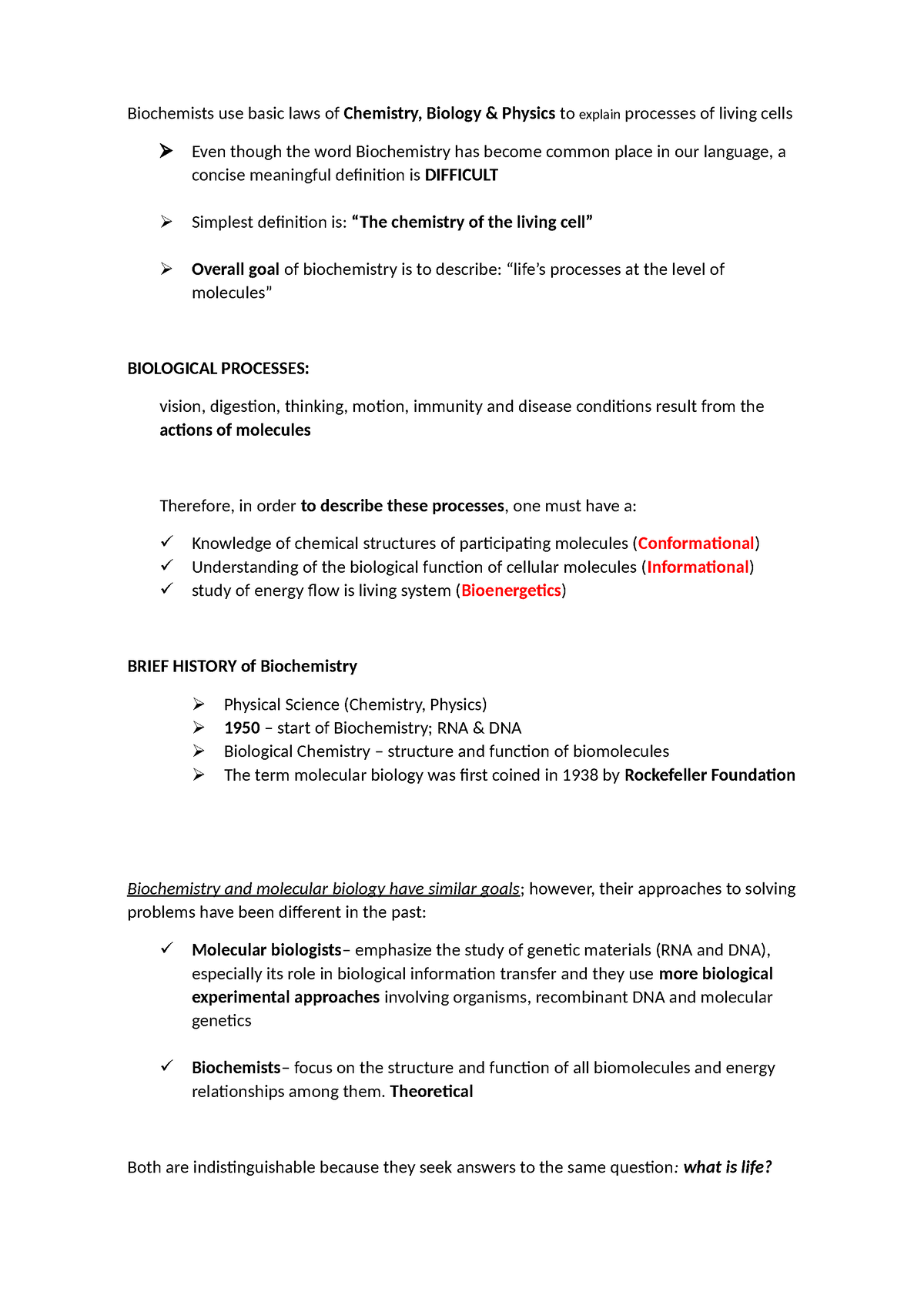 CH1 Biochem (1) - Biochemists use basic laws of Chemistry, Biology ...