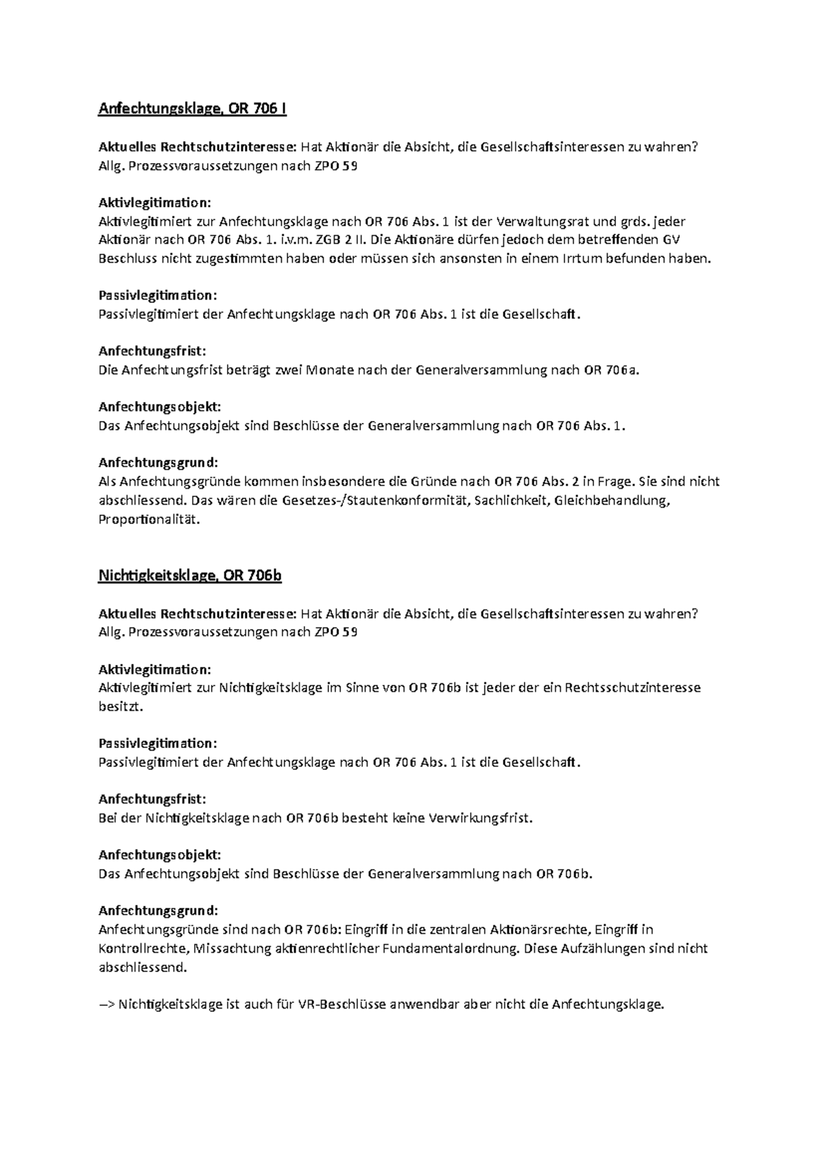 Anfechtungsklage & Nichtigkeitsklage - Handels- und Gesellschaftsrecht ...